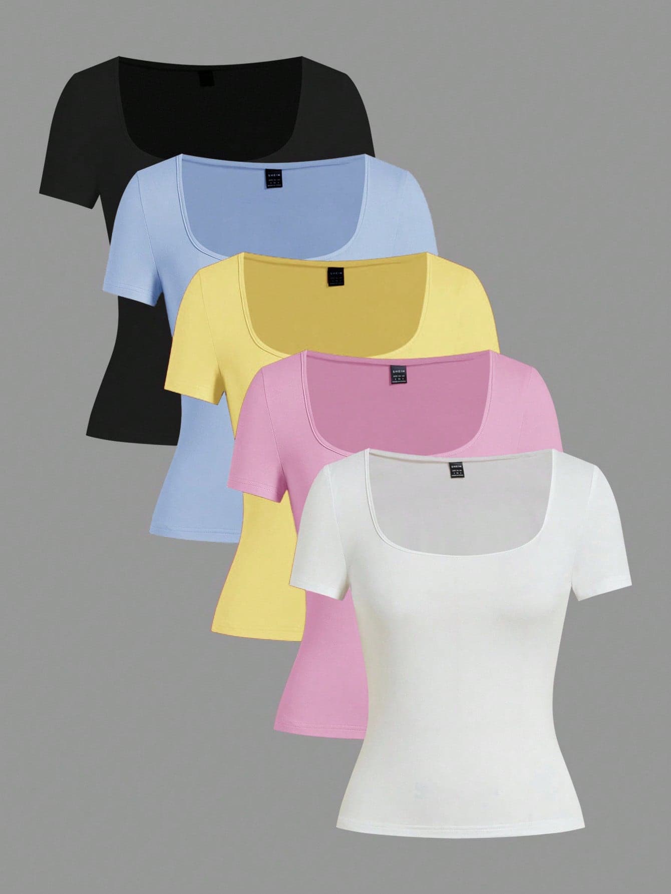 SHEIN EZwear 5pcs/Set Multicolor Knit Women T-Shirts, Spring/Summer