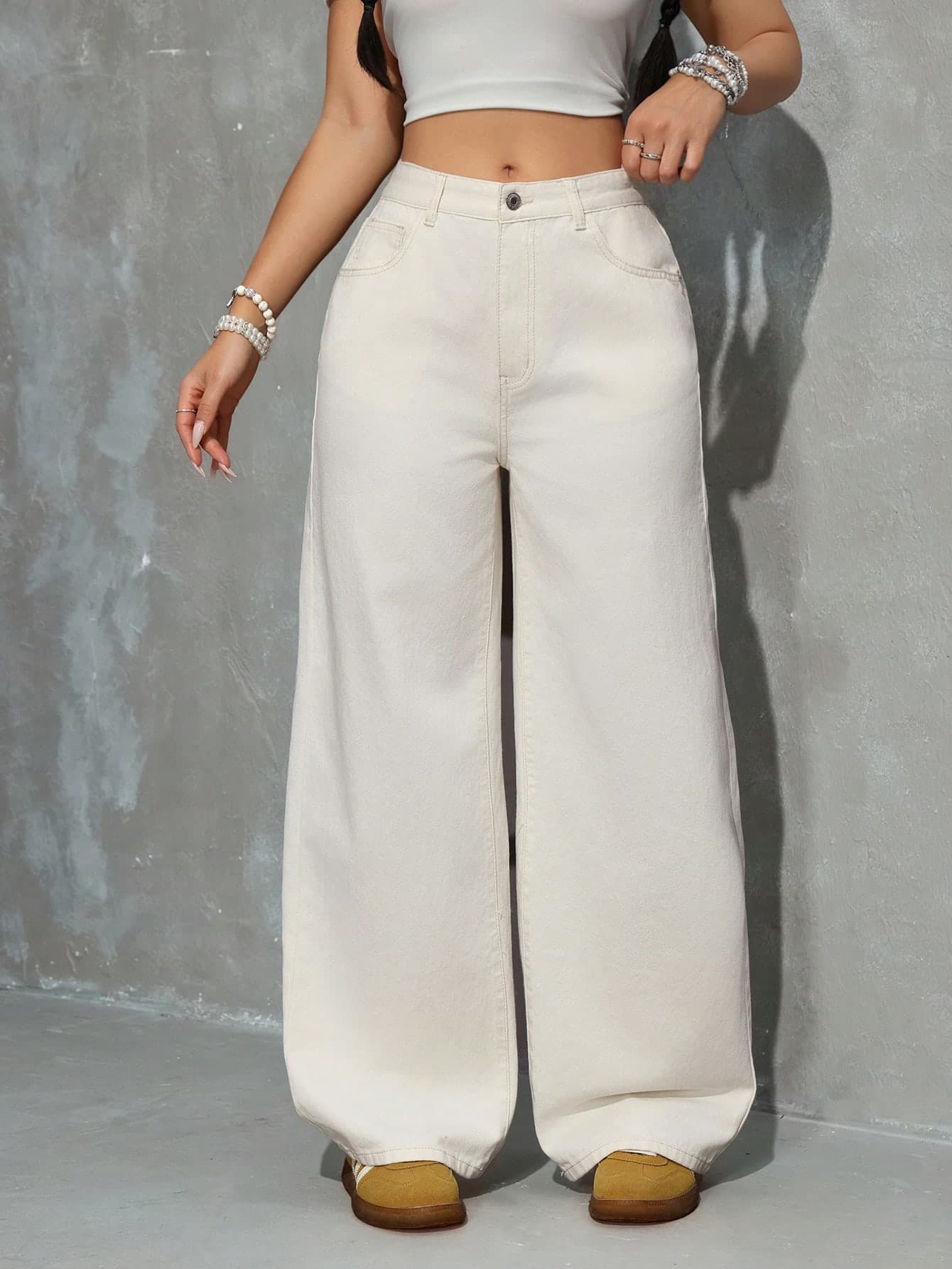 SHEIN ICON Women's Pocket Button Casual Versatile Daily Wear Wide Leg Jeans