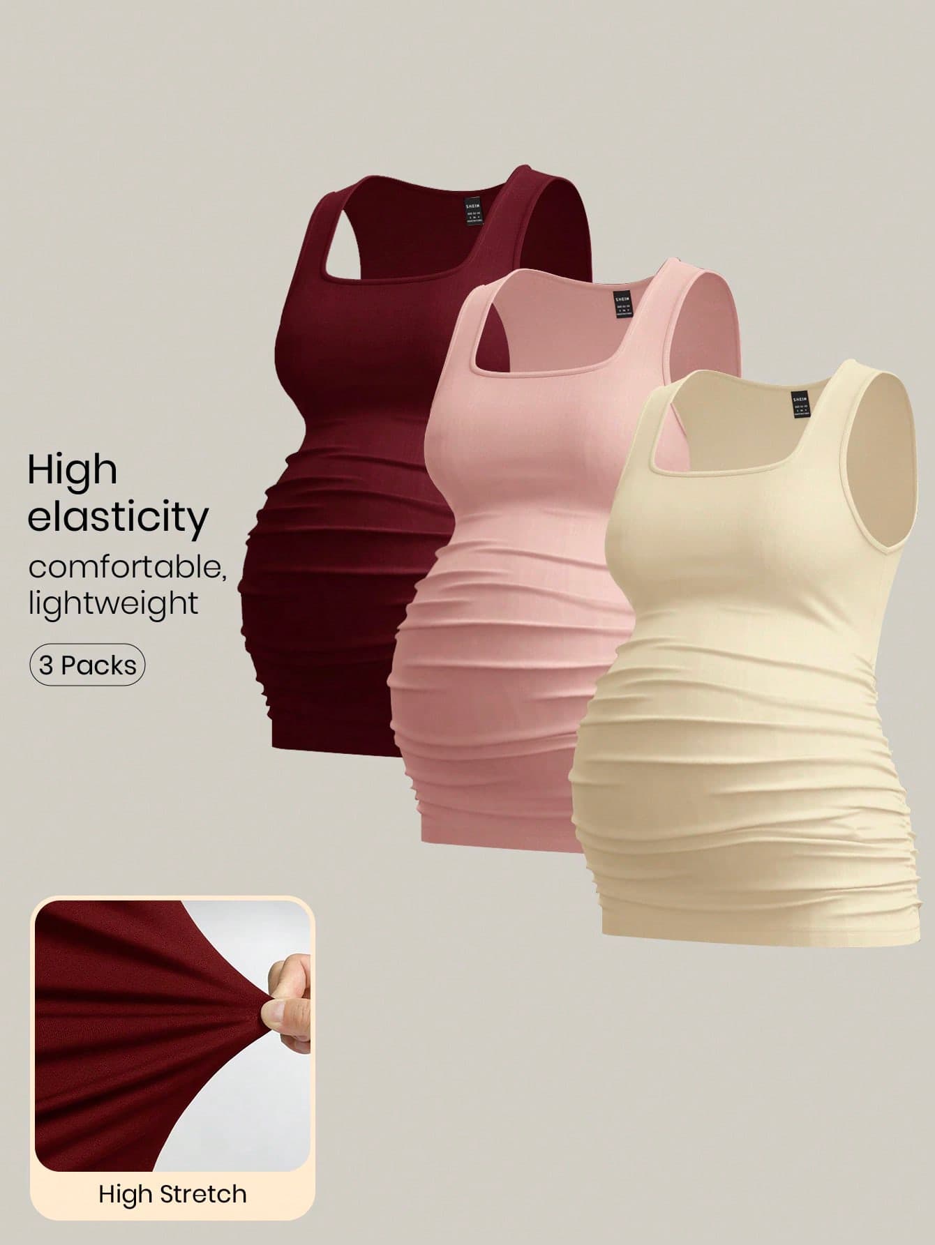 Modmama 3pcs Maternity Women's Slimming Solid Color Tank Tops, Casual & Simple, Perfect For Summer