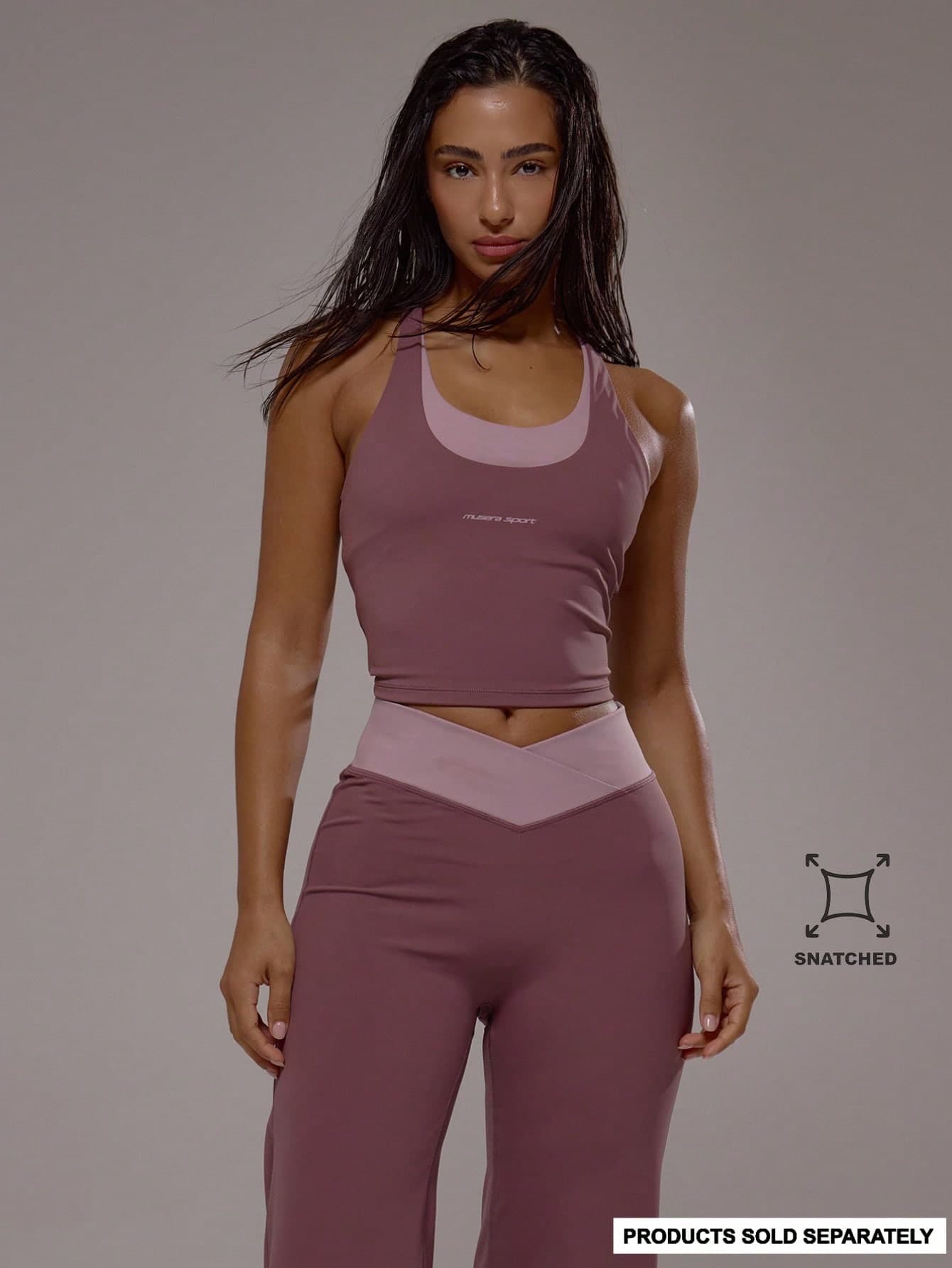Musera Sport Cross Back Layered Active Top Only Sport Active Workout Gym Pilates Fitness Daily Casual Smoky Quartz Spring Summer Holiday Y2K