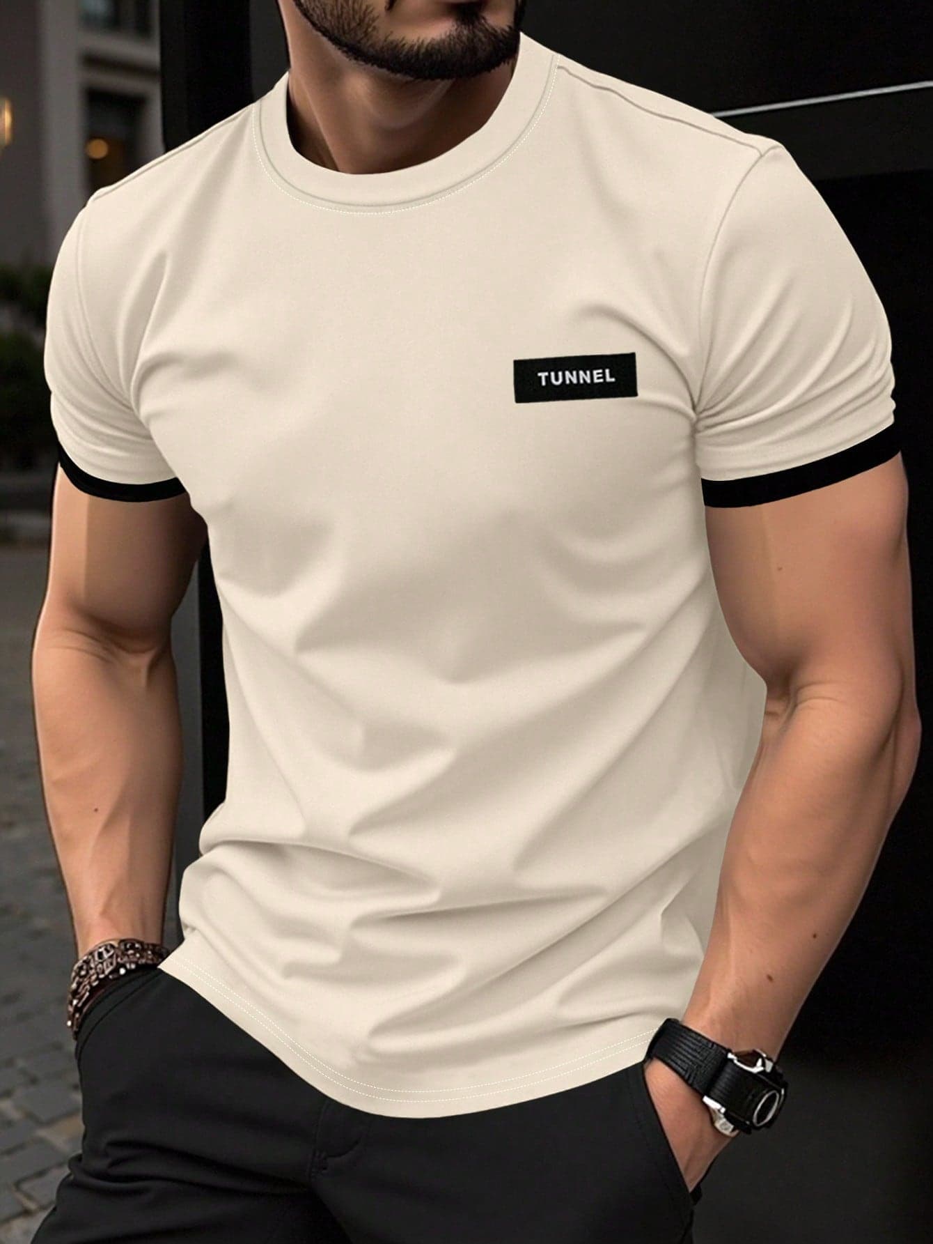 Manfinity Homme Men's Contrast Color Minimalist Print Round Neck Short Sleeve T-Shirt