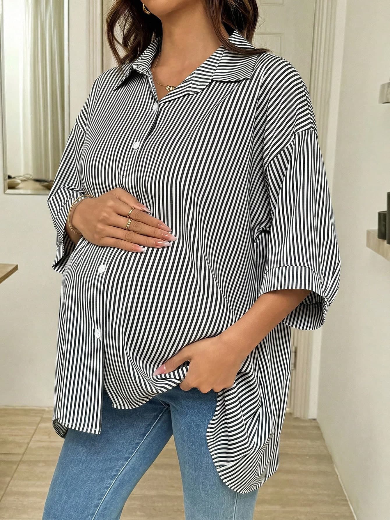 SHEIN Maternity Casual/Office Striped Shirt For Summer