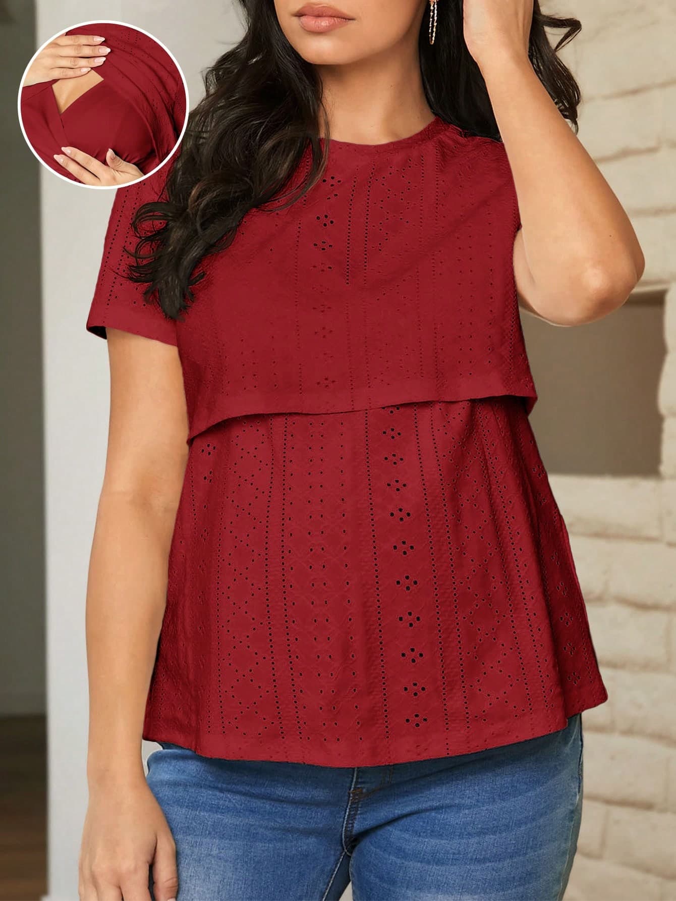 SHEIN Maternity Nursing Casual Round Neck T-Shirt