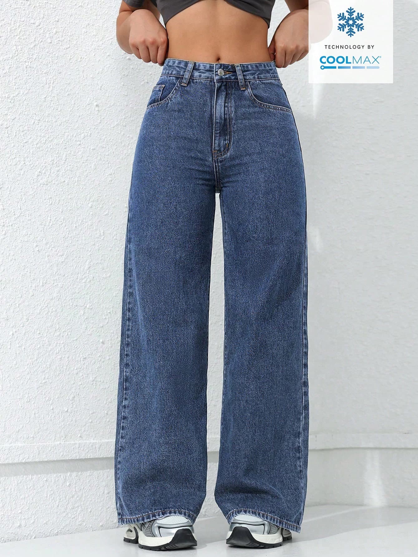 SHEIN ICON Women's Pocketed Wide Leg Loose Casual Versatile Jeans