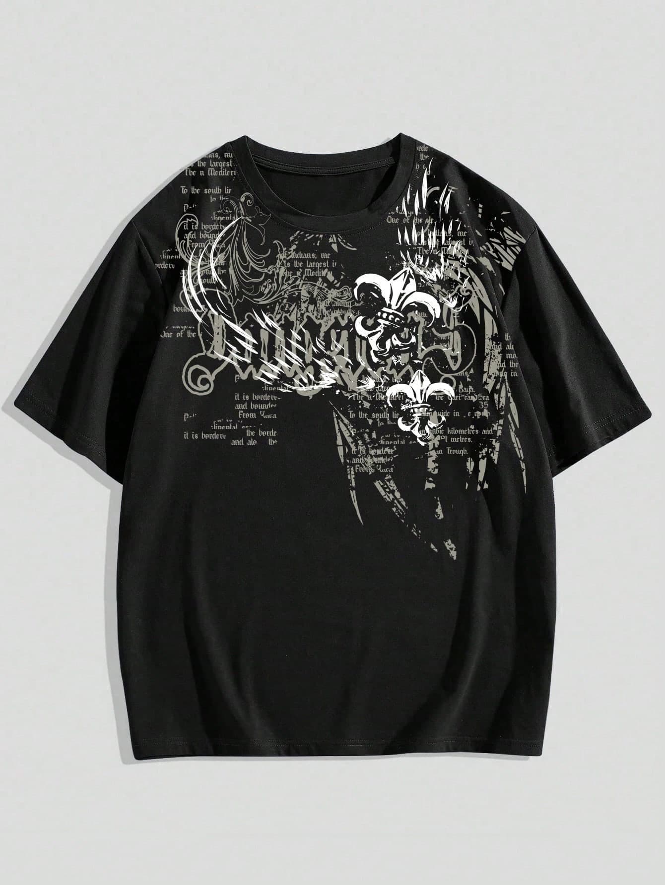 ROMWE MEN Street Life Teen Boy Letter Print Round Neck Short Sleeve Casual Loose Versatile T-Shirt