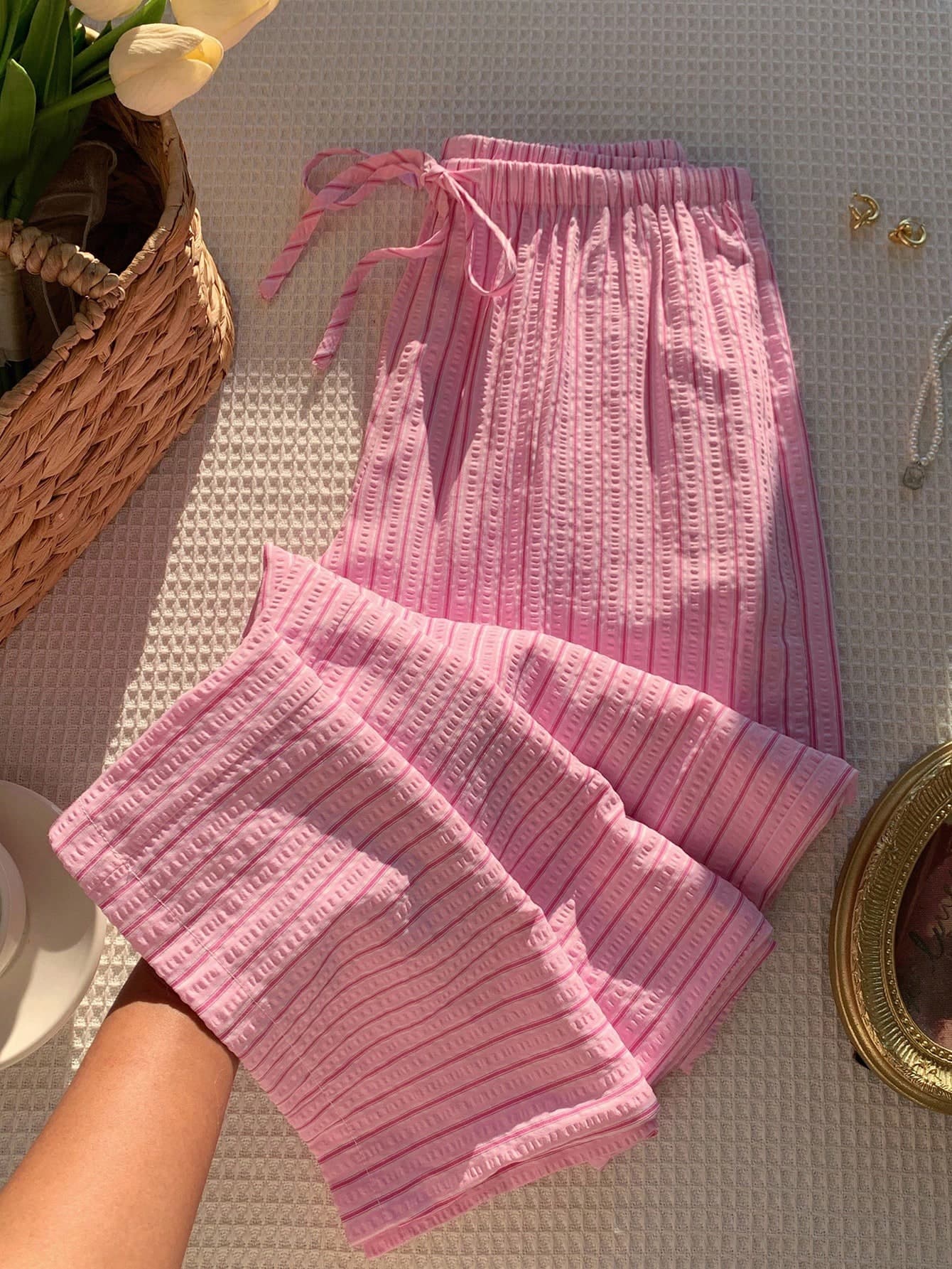 Lyckli Maternity Clothes Maternity Pants Summer Pregnant Clothes Pink Striped Maternity Pants, Comfortable For Everyday Wear, Casual, And Vacation Fall