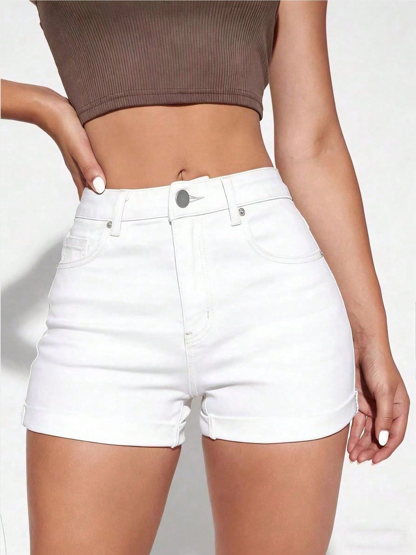 Flexra Women's Casual Cuffed Pocket Denim Shorts
