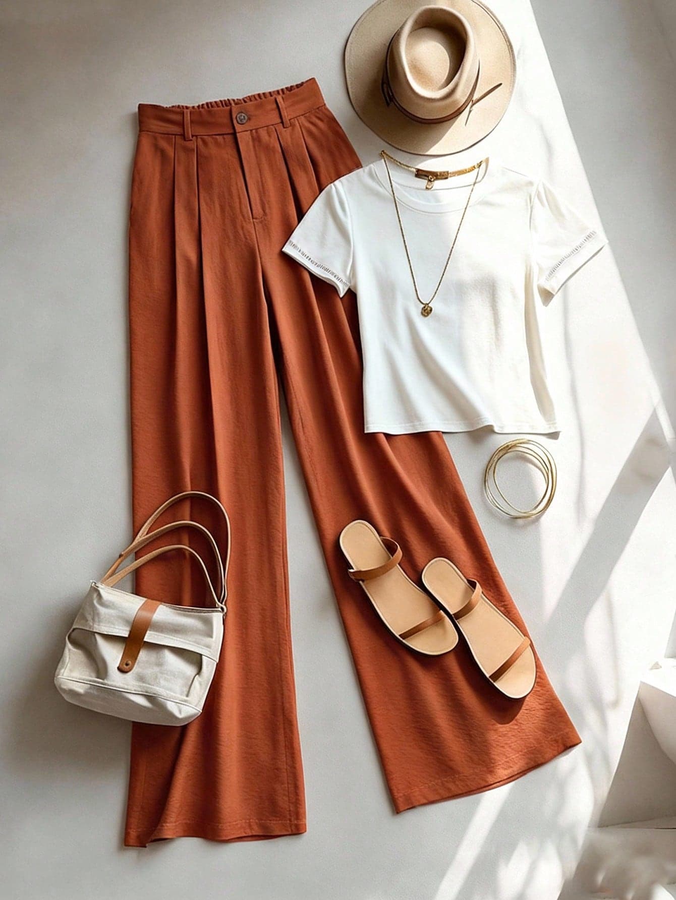 Franclia Women Casual Short Sleeve T-Shirt & Straight Leg Pants 2 Pieces Set,Summer Holiday Rust Occasion Outfits,Korea Style Chic Y2K Clothes Pinterest Ootd