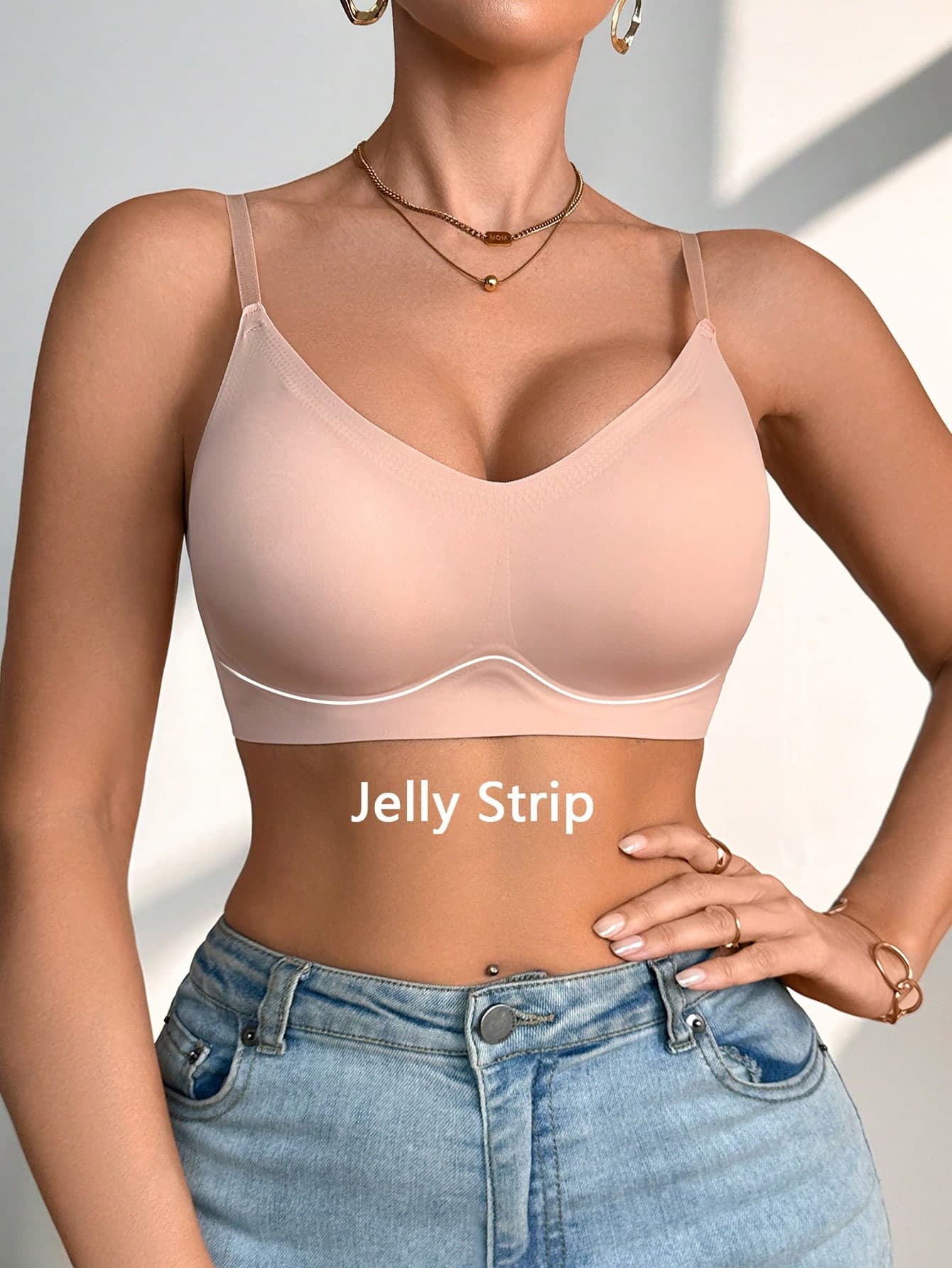 SHEIN Comfortable V-Neck Seamless Gel Adhesive Bra