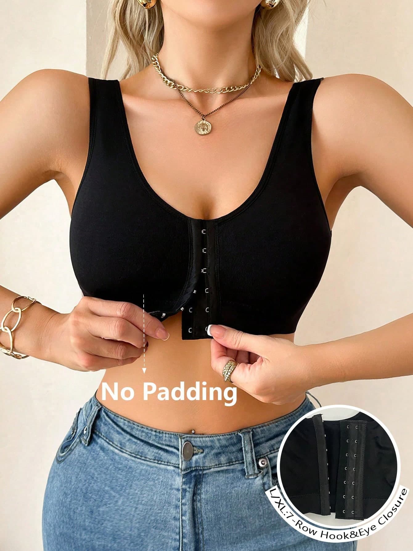 Comfortable Front Closure Seamless Bra , Black Crop Top