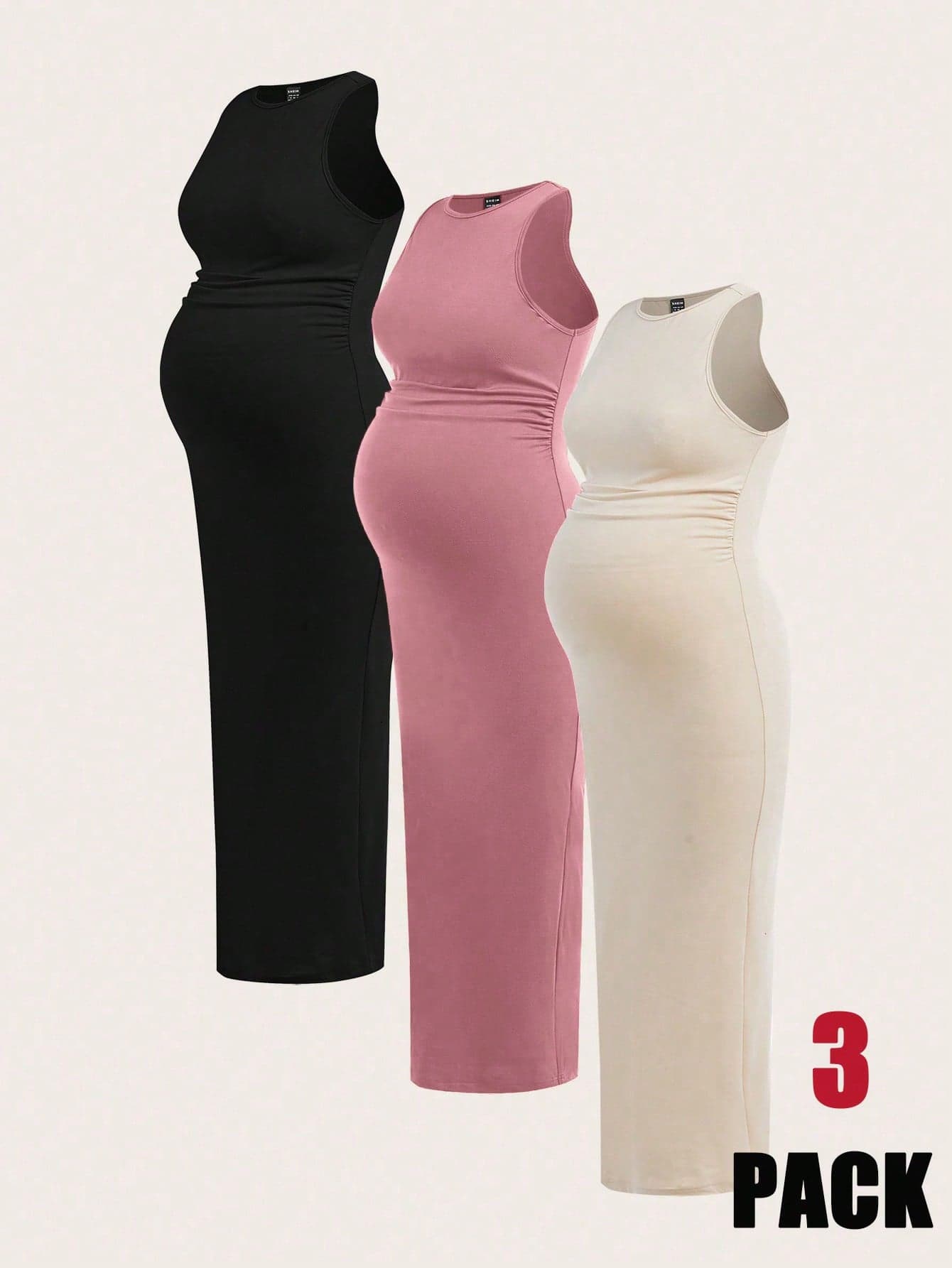 SHEIN Maternity Summer Solid Color Round Neck Sleeveless Dress