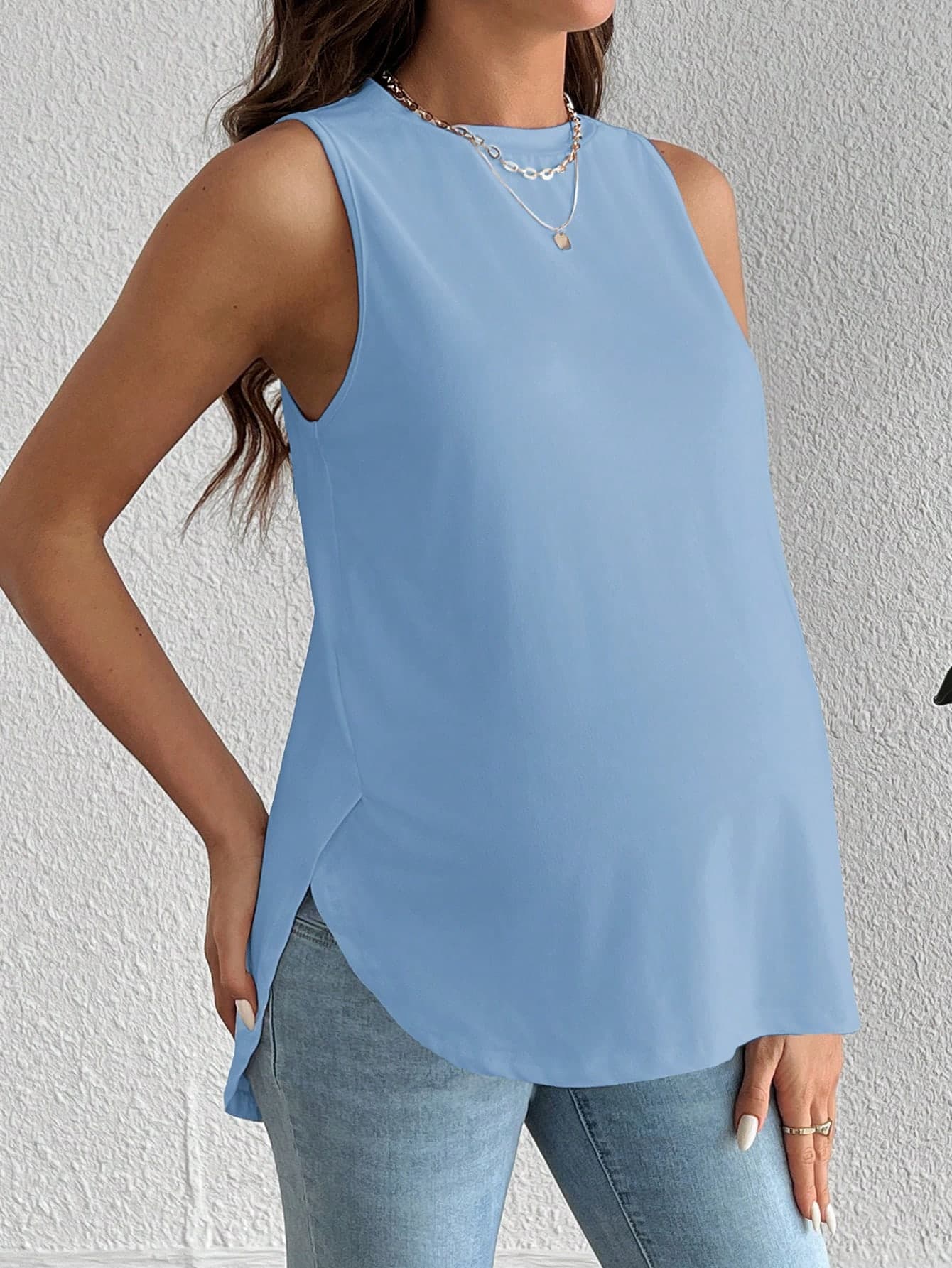 SHEIN Maternity Round Neck Sleeveless Casual Tank Top, Solid Color