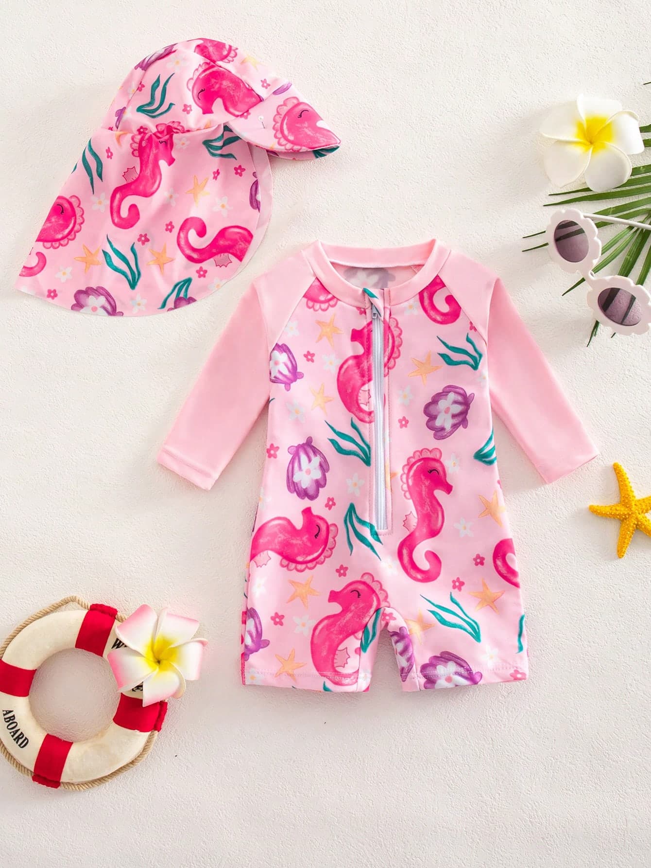 SHEIN Newborn Baby Floral Print Beach Romper Shorts,Summer Girl Rashguard Swimsuit Rash Guards For Girls Bathing Suit Long Sleeve