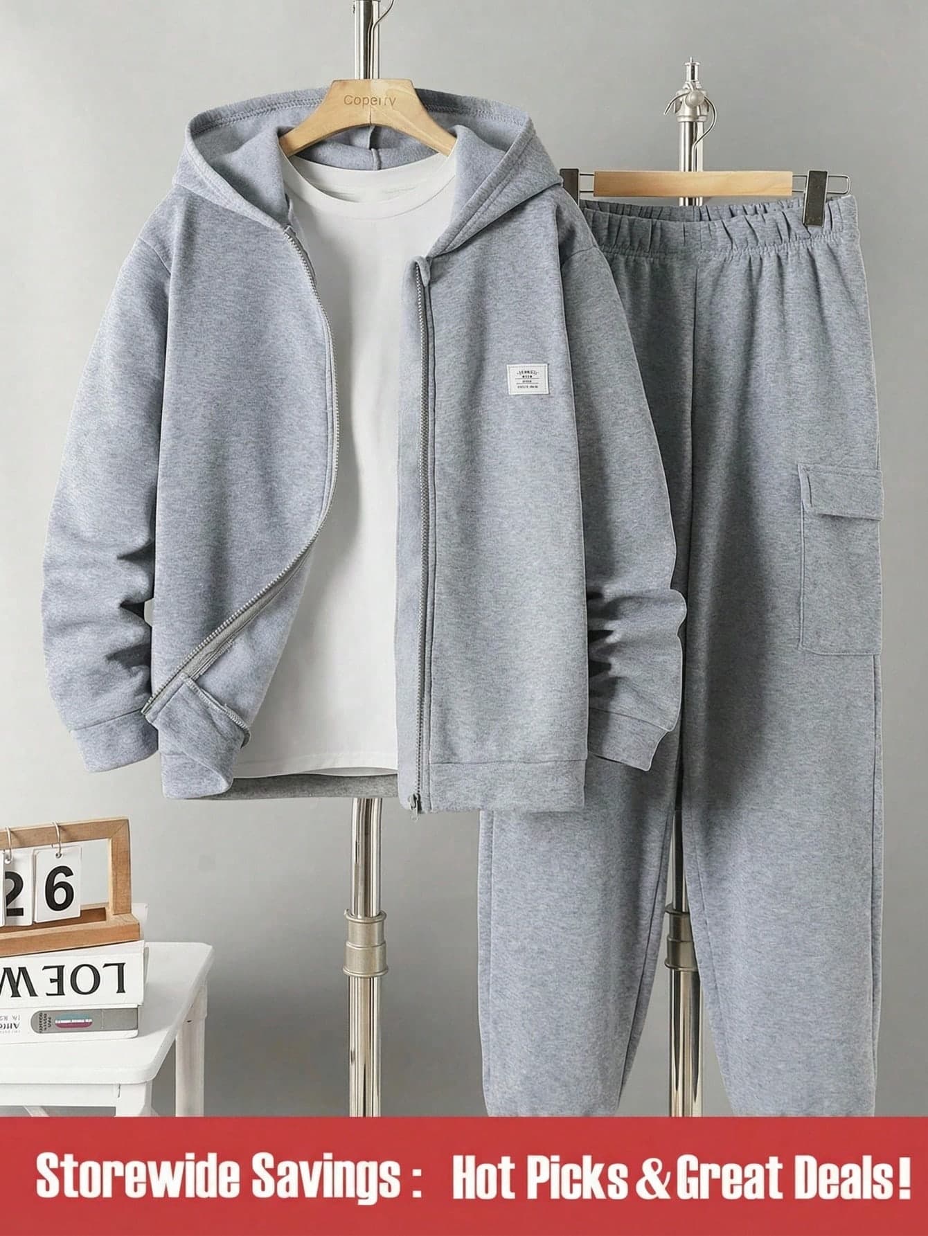 Teenage Boys Casual Streetwear Hoodie Sweatshirt And Drawstring Pants Set Suitable For Leisure Holiday And Sports Wear Autumn Back-To-School Grey