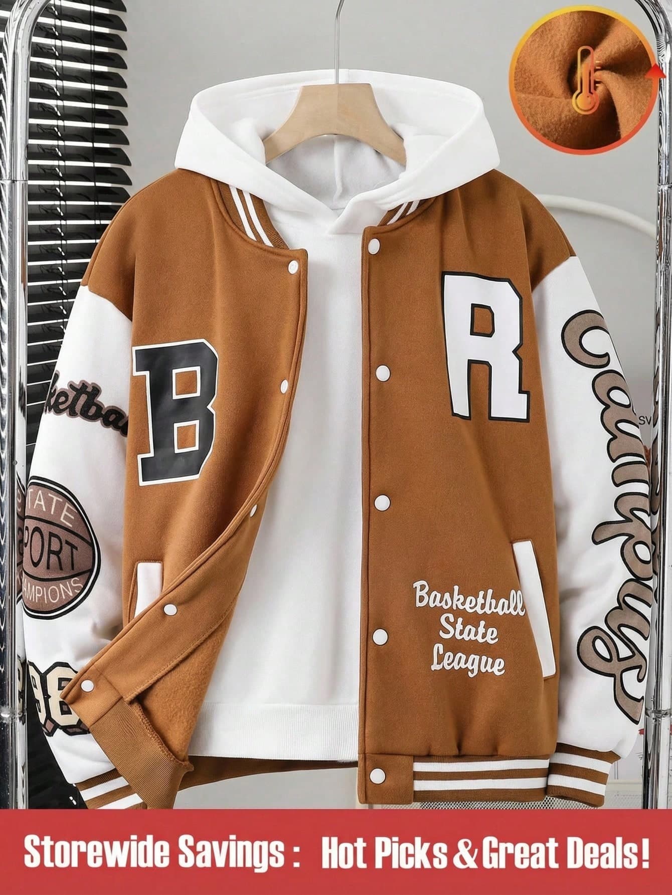 SHEIN Explorewe Teen Boy Fashion Casual Contrast Color Patchwork Letter Print Jacket Fall Winter