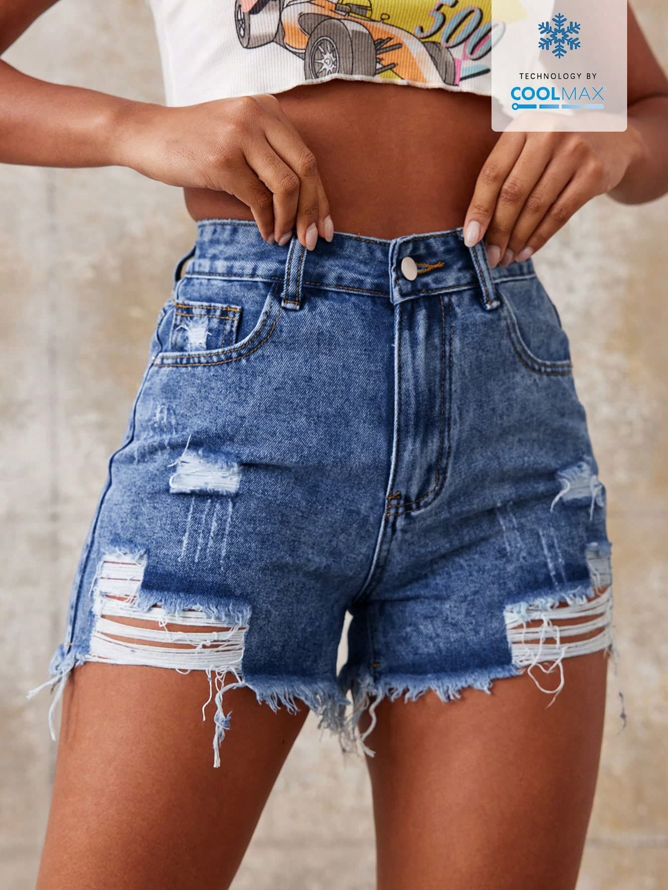 Rivivi Women's High Waist Pocketed Distressed Frayed Hem Casual Denim Shorts