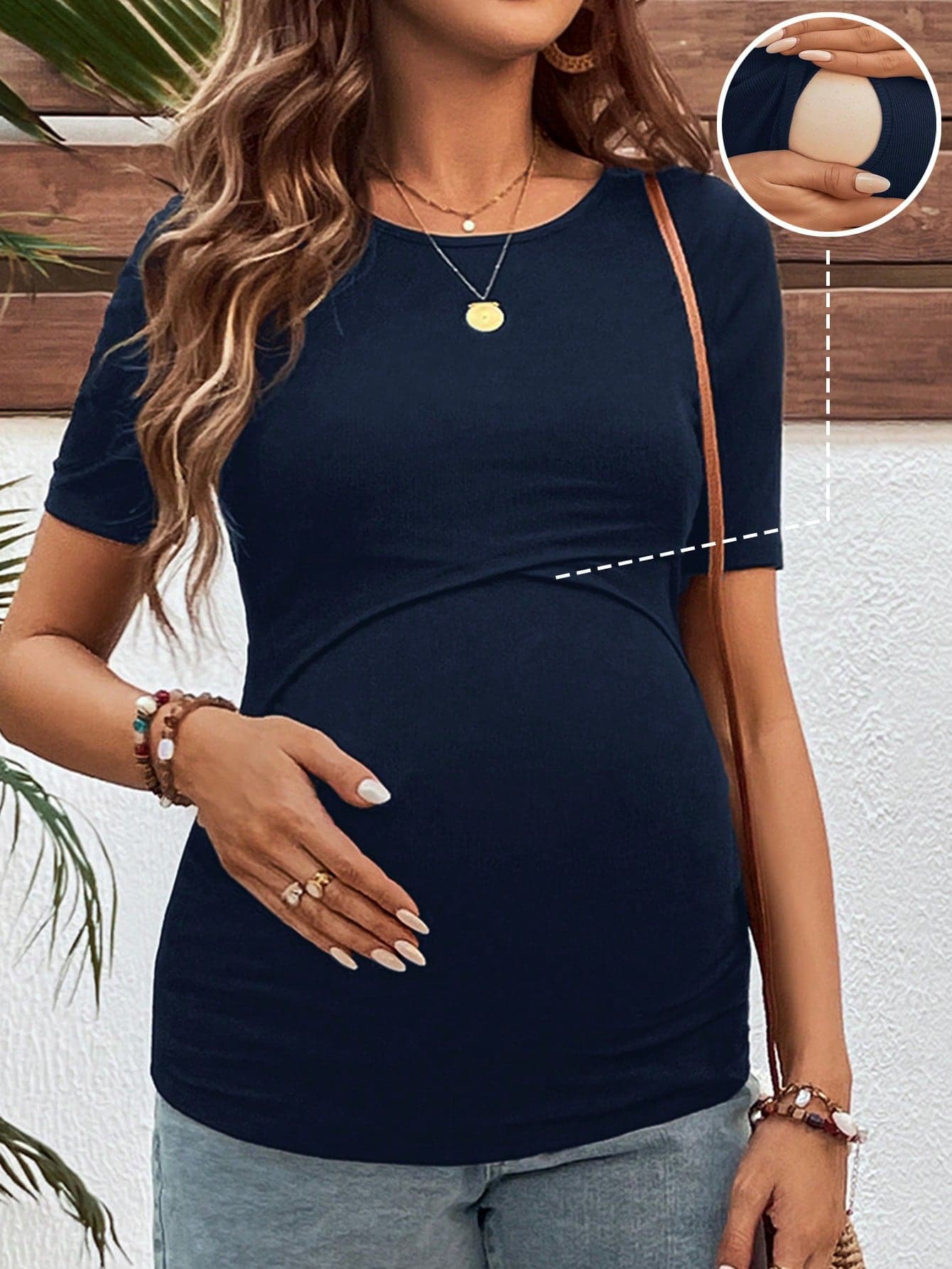 SHEIN Casual Solid Color Short Sleeve Nursing T-Shirt For Pregnant Women In Summer