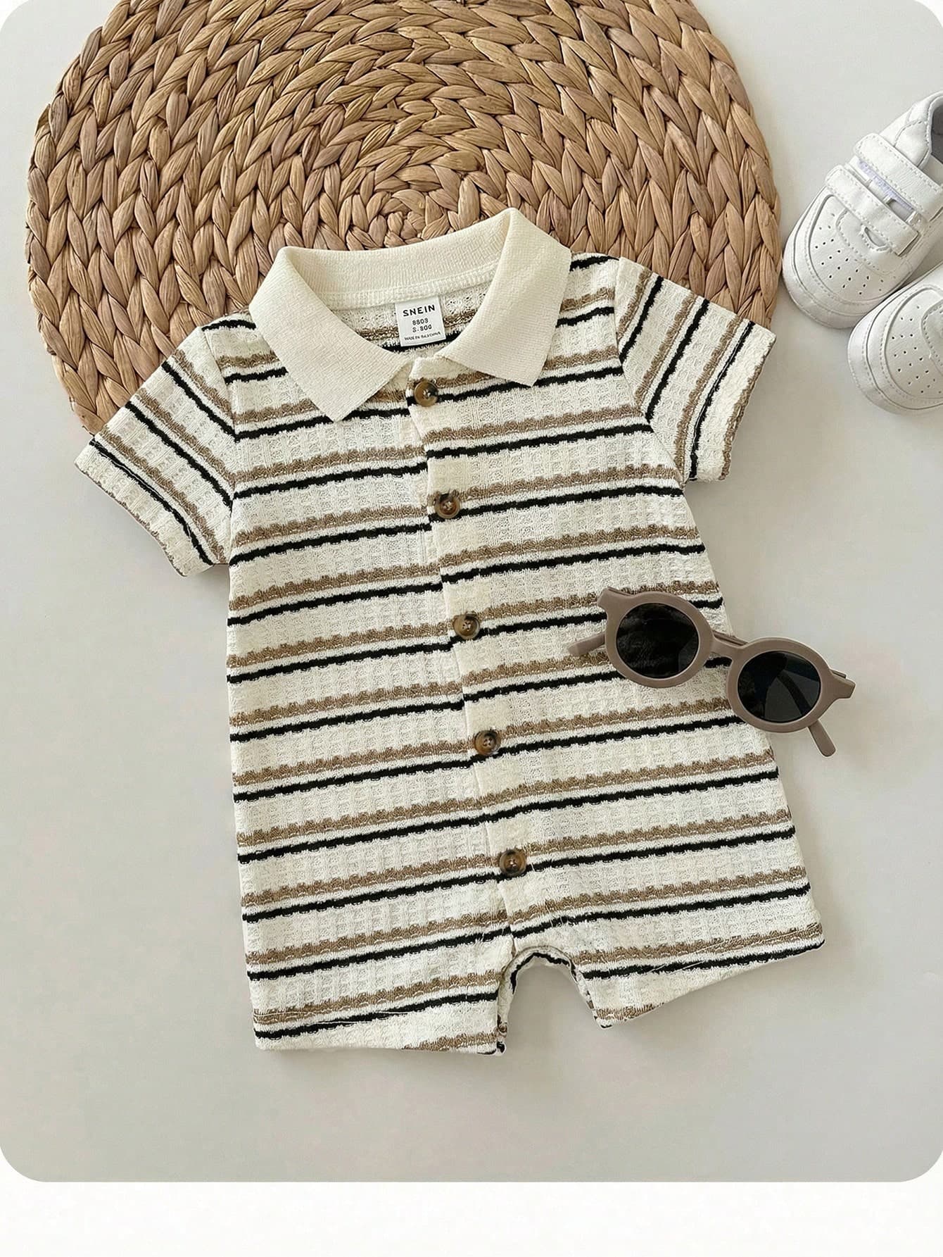 Newborn Baby Boy Black And White Striped Short Sleeve Romper,Summer Casual Family Matching Outfit For Birthday Party,Wedding,Baptism,1st Baby Shower
