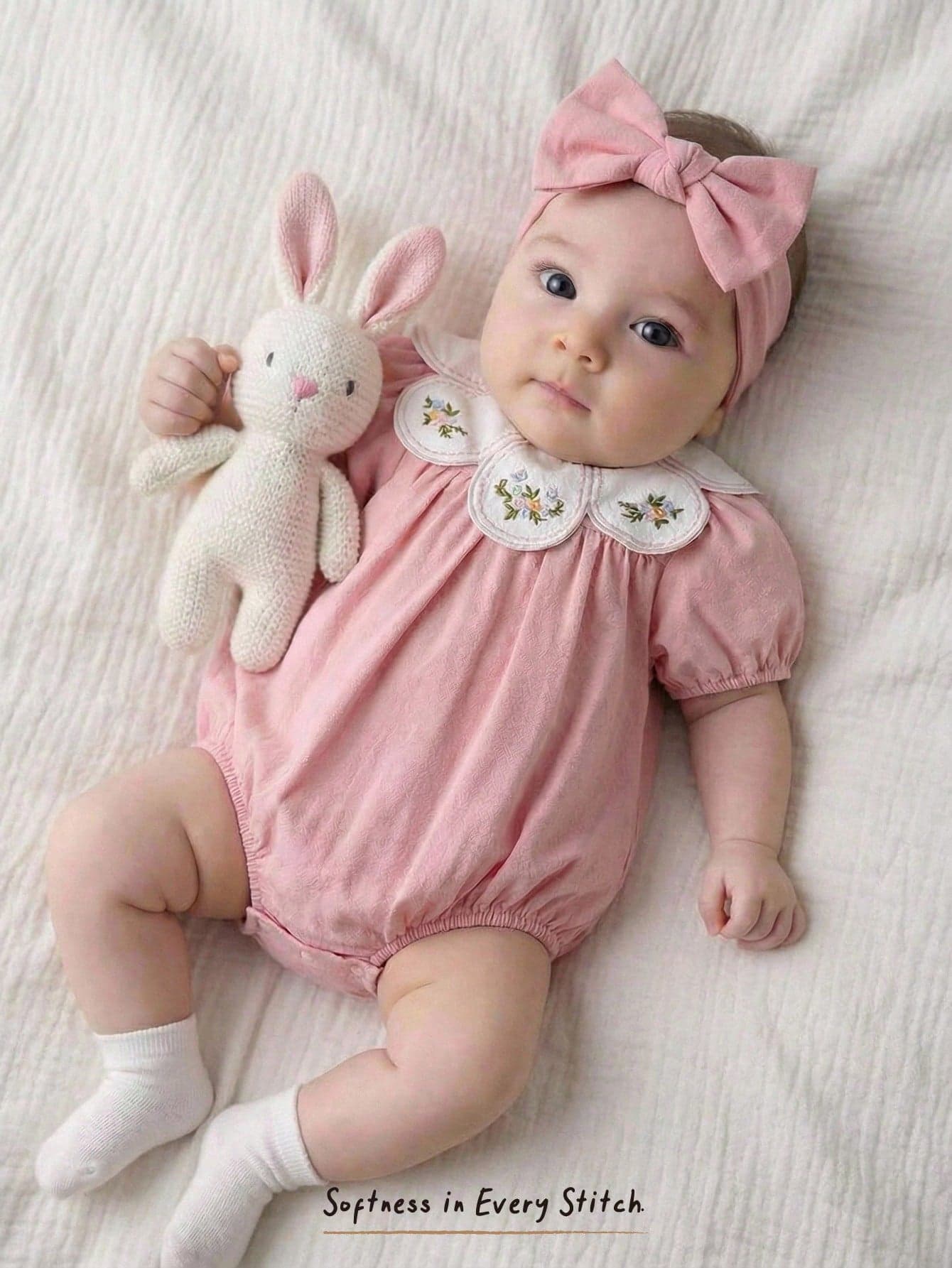 Cozy Pixies Baby Girl Floral Print Ruffle Collar Bubble Sleeve Bodysuit, Baby Girl