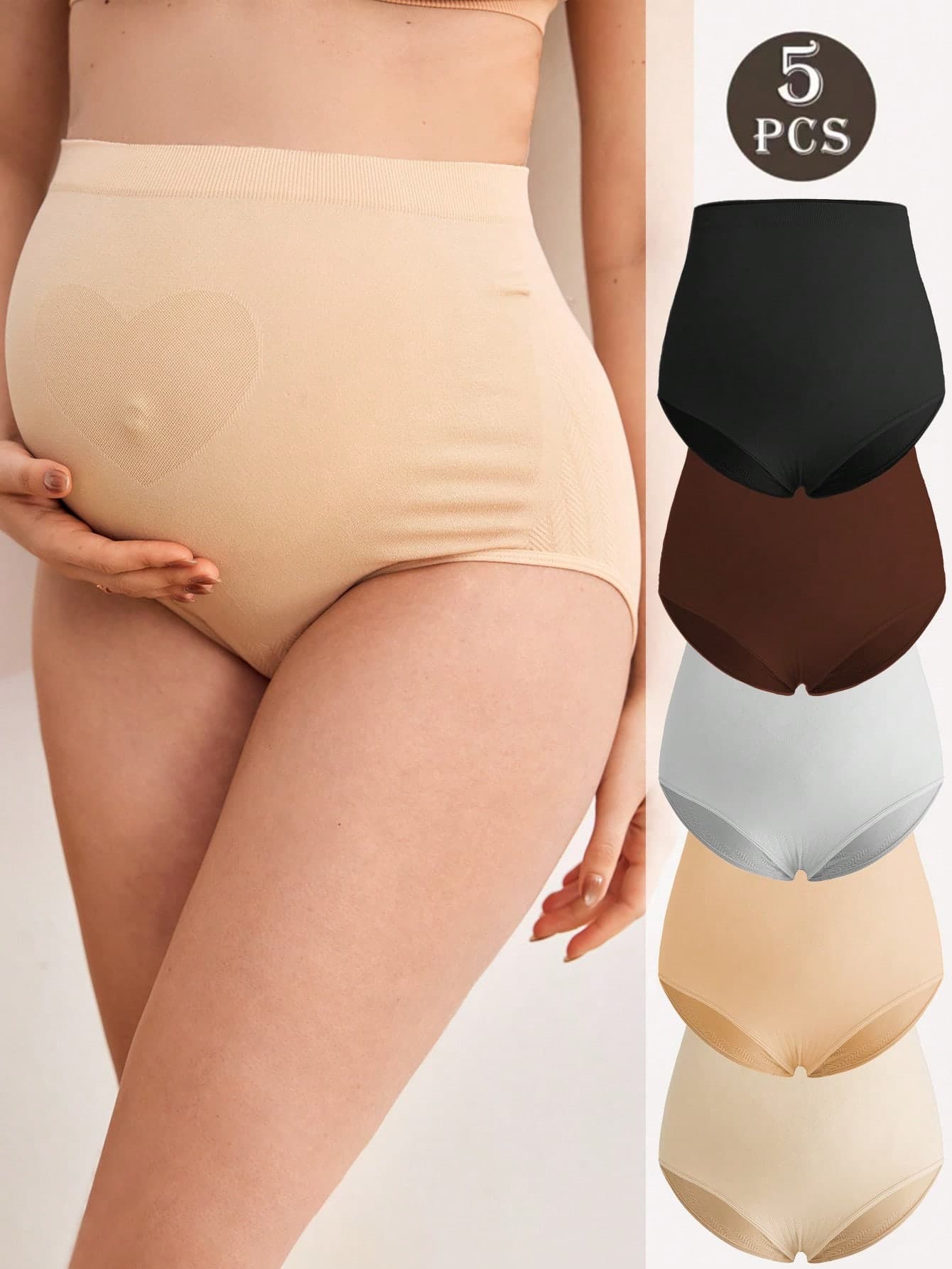 Moonlight&Mama 5pcs/Pack Seamless High Waist Maternity Underwear, High Elasticity, Elegant, Soft, Non-Restrictive, Simple & Comfortable Everyday Wear