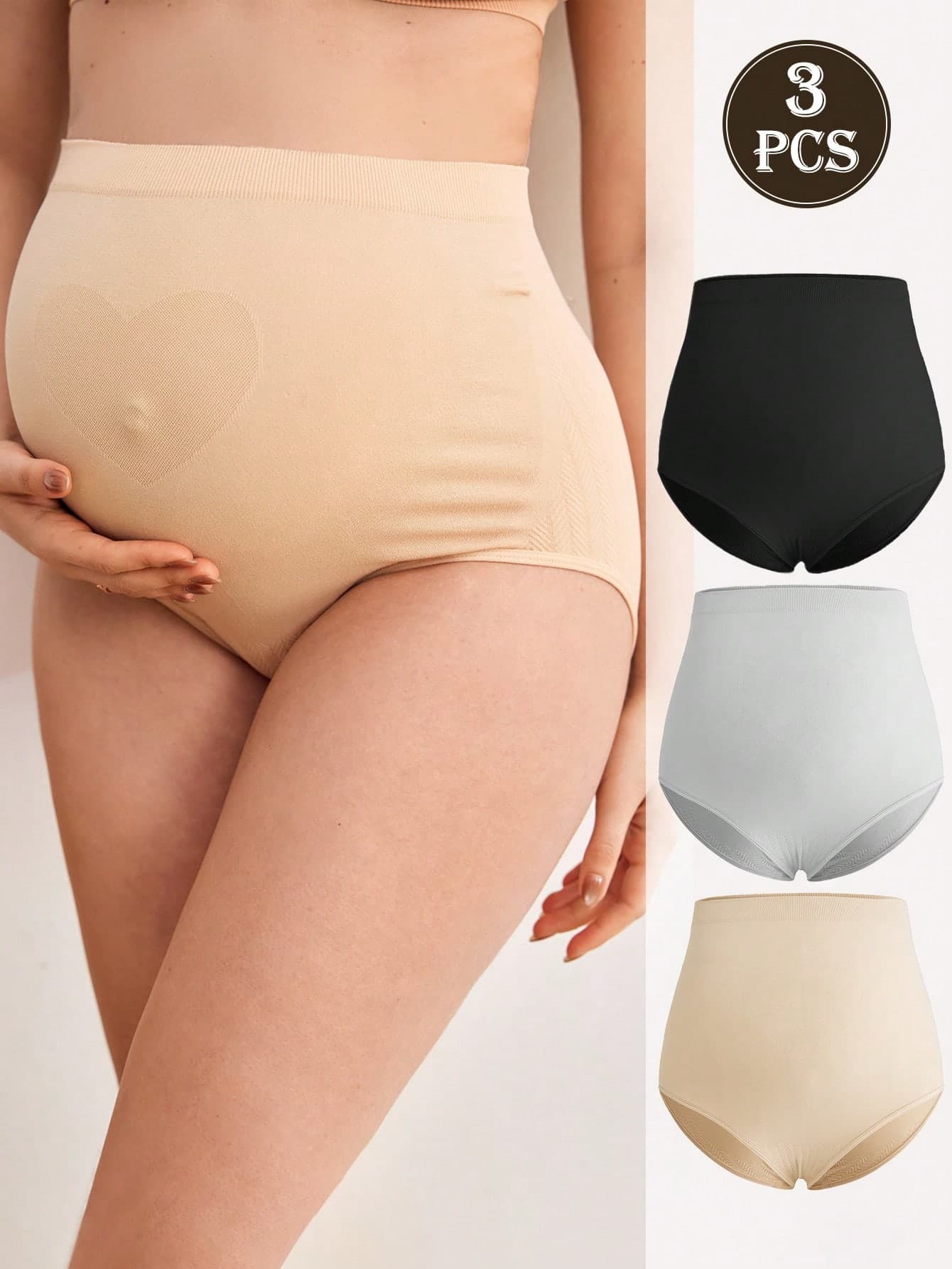 Moonlight&Mama 3pcs/Set Seamless High Waist Maternity Underwear, High Elasticity, Elegant, Soft, Non-Restrictive, Simple & Comfortable Everyday Wear