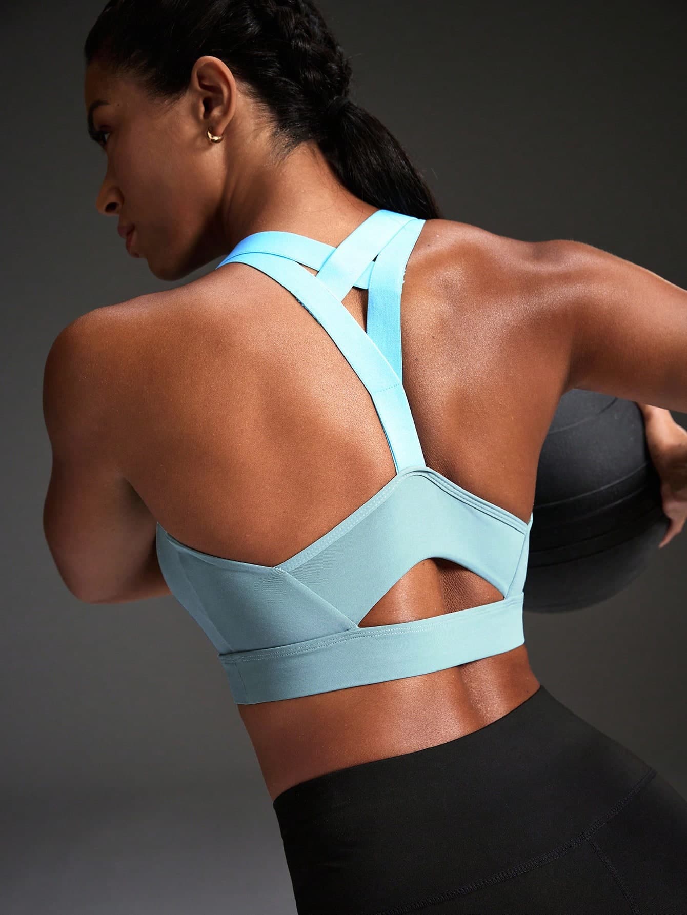 Powerista Women's Moisture-Wicking Solid Color Racerback Sports Bra, Summer High Impact Sports Bra Active Wear Sports Bras Teal Sports Bra Gym Bra Open Back Sports Bra
