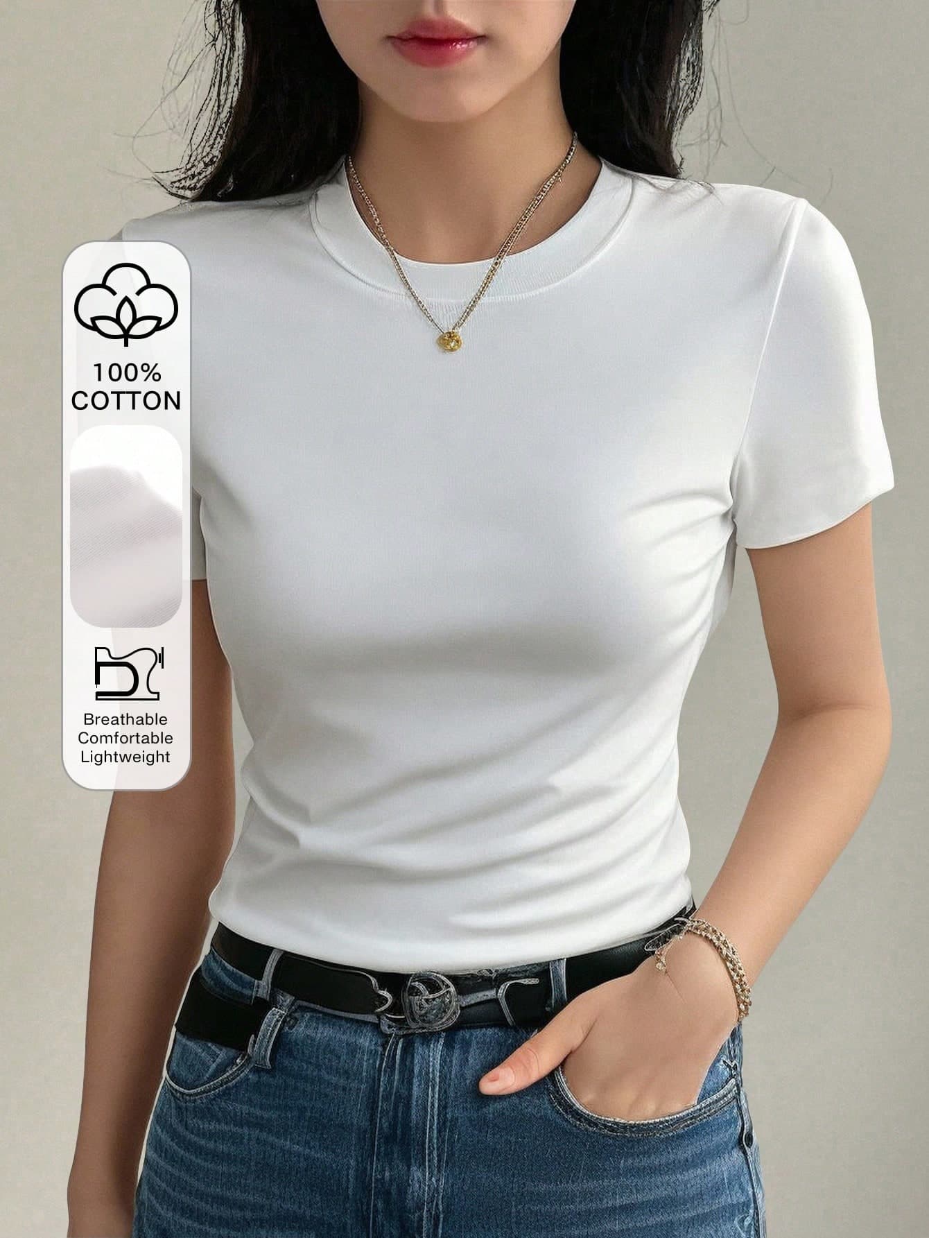 DAZY Women's Pure Cotton Solid Color Fitted Bodycon T-Shirt