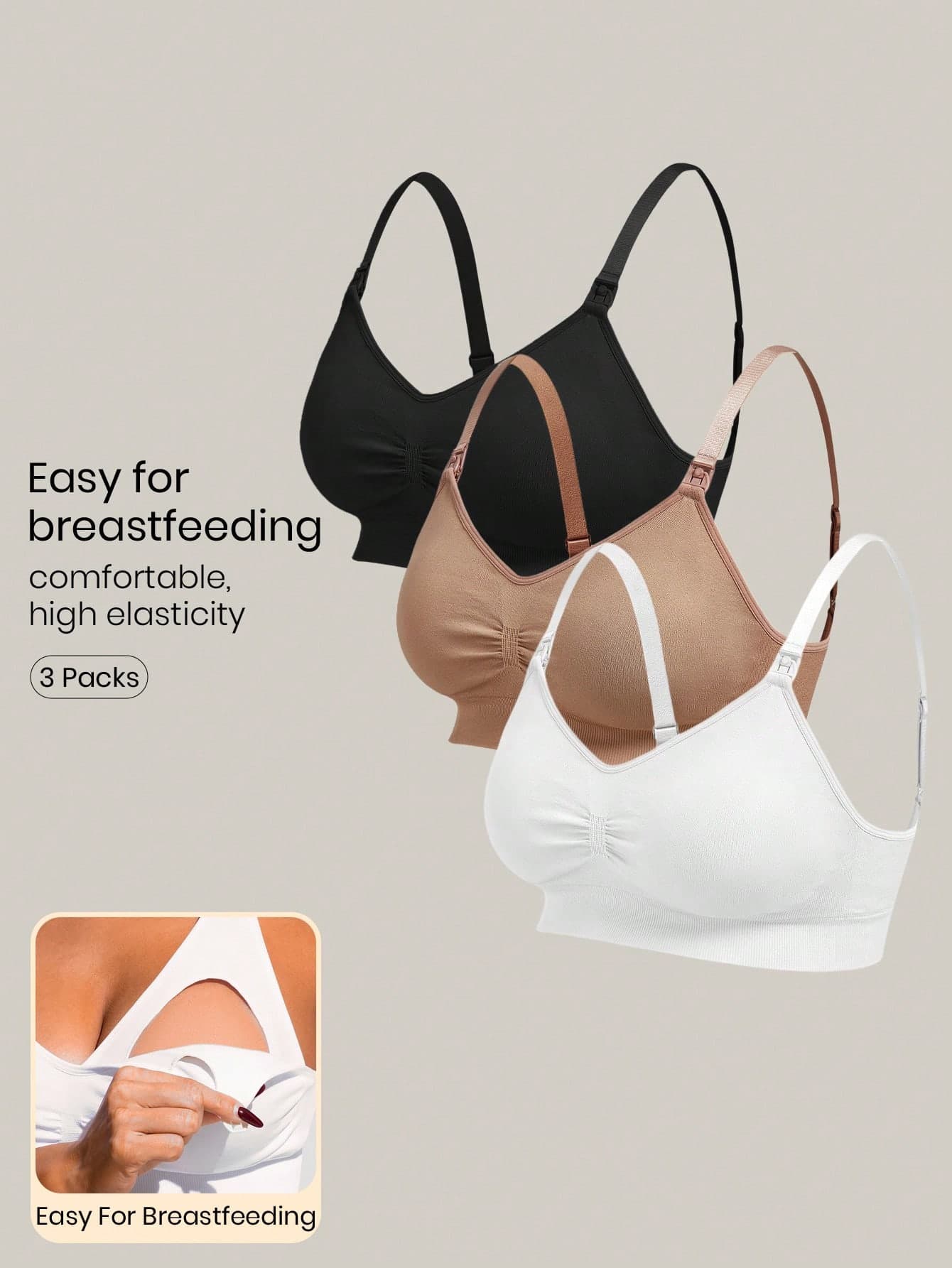 Modmama 3pcs Maternity Comfortable High Elasticity Ruched Nursing Bras