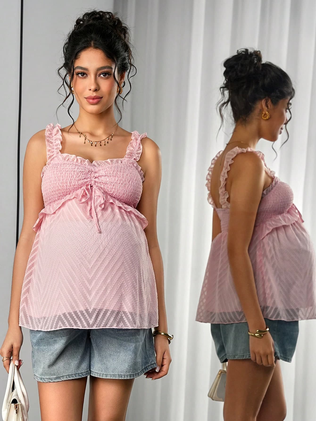 SHEIN Casual Elegant Chiffon Cutout Hollow Camisole For Pregnant Women,Summer Tops,Summer Outfits