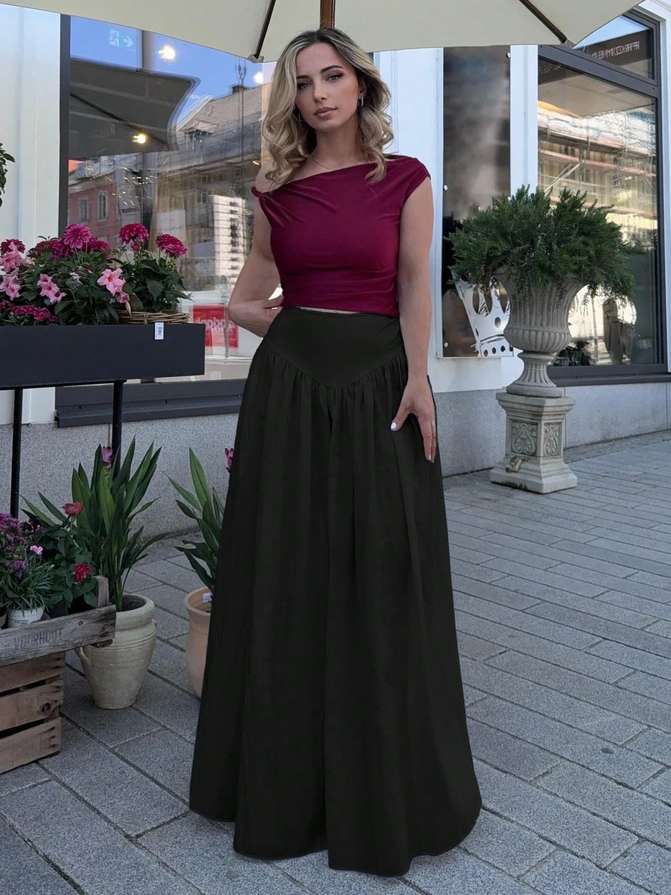Jeta Ari Women's Elegant A-Line Skirt With Gathered Waist And Real Pockets