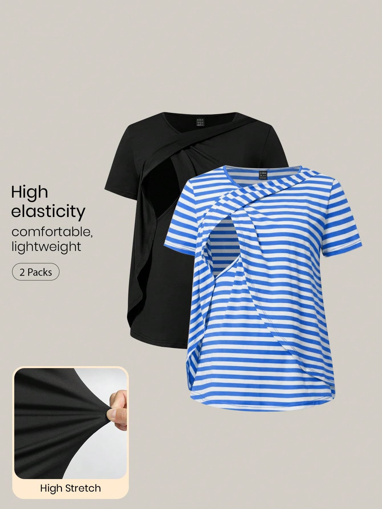 Modmama 2pcs/Set Maternity & Nursing Loose Short Sleeve T-Shirts
