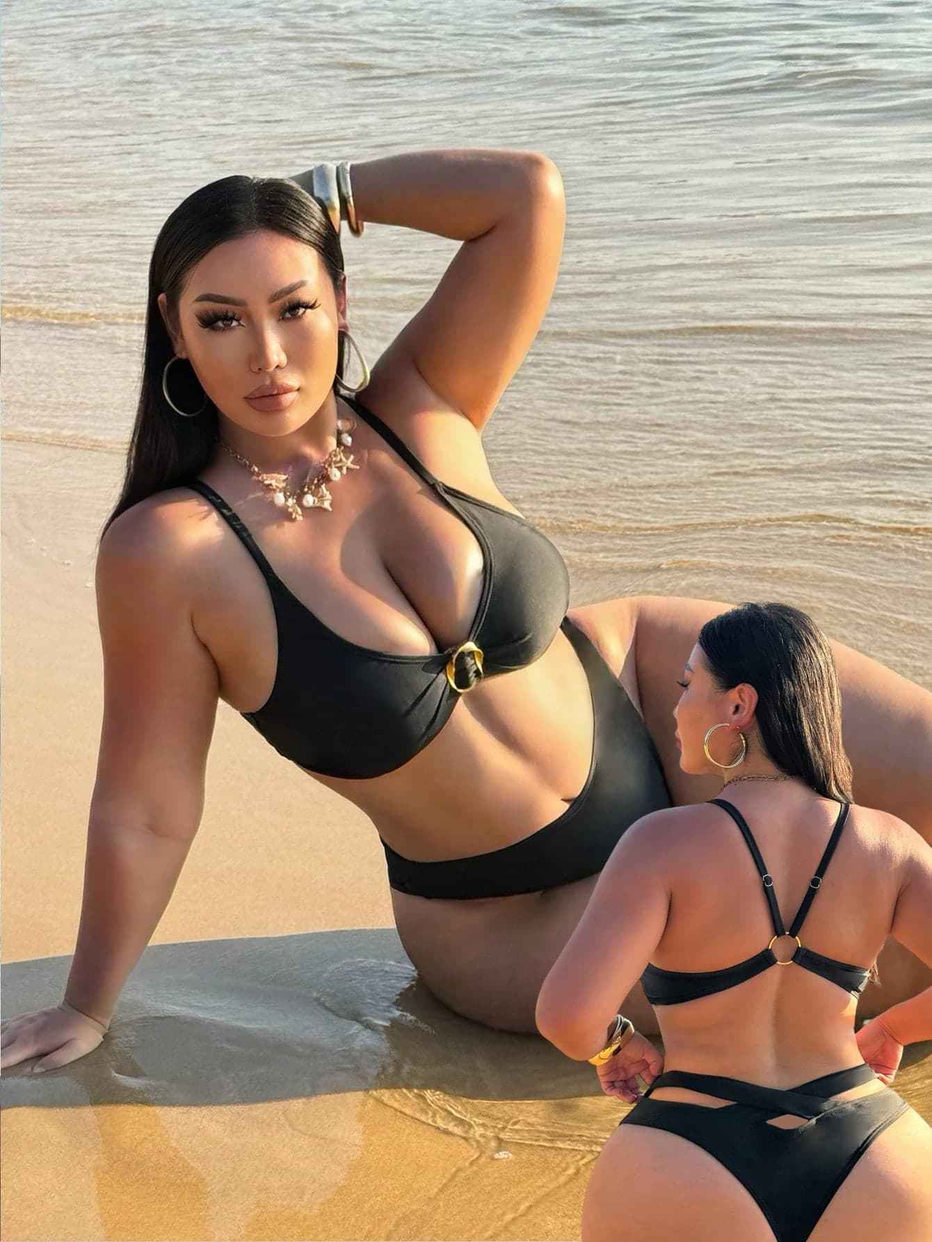 Swim SXY Plus Size Solid Color New Split Two Pieces Bikini Swimwear