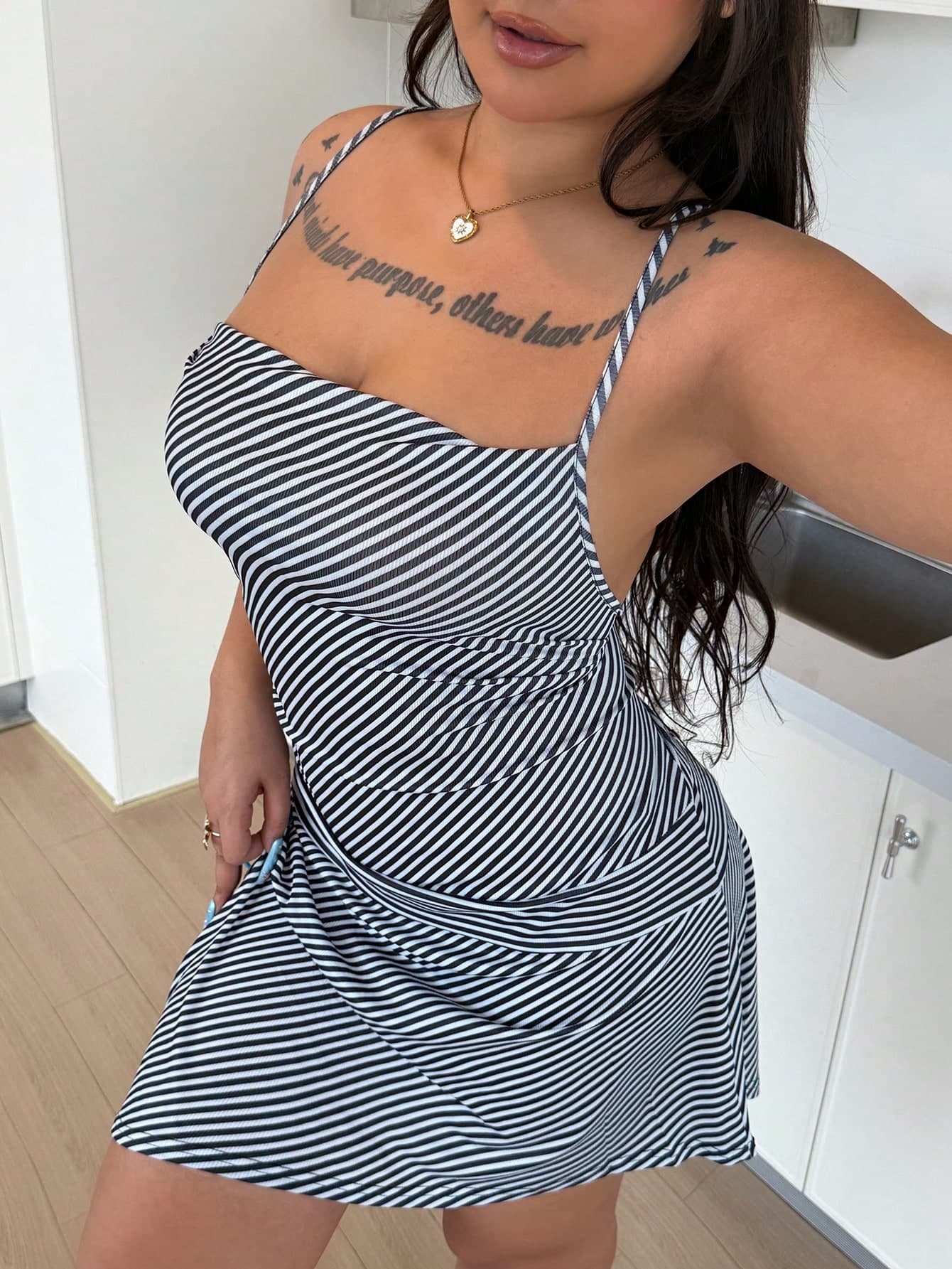 ZzzCrew Plus Size Striped Asymmetrical Hem Nightgown