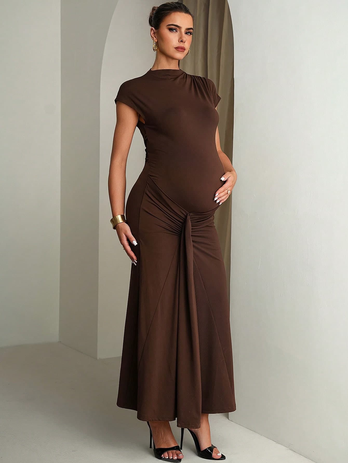 MaterniChic Maternity Clothes Maternity  Dress Summer Pregnant Clothes Brown Maternity Dress Highly Elastic Elegant