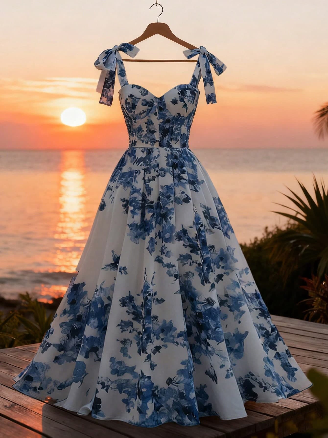 GlowEve Women's Floral Print Tie Shoulder Elegant Dress For Vacation