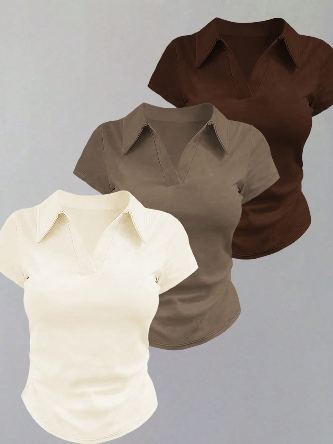 SHEIN Women's Solid Color Polo Collar Short Sleeve Casual Versatile T-Shirt