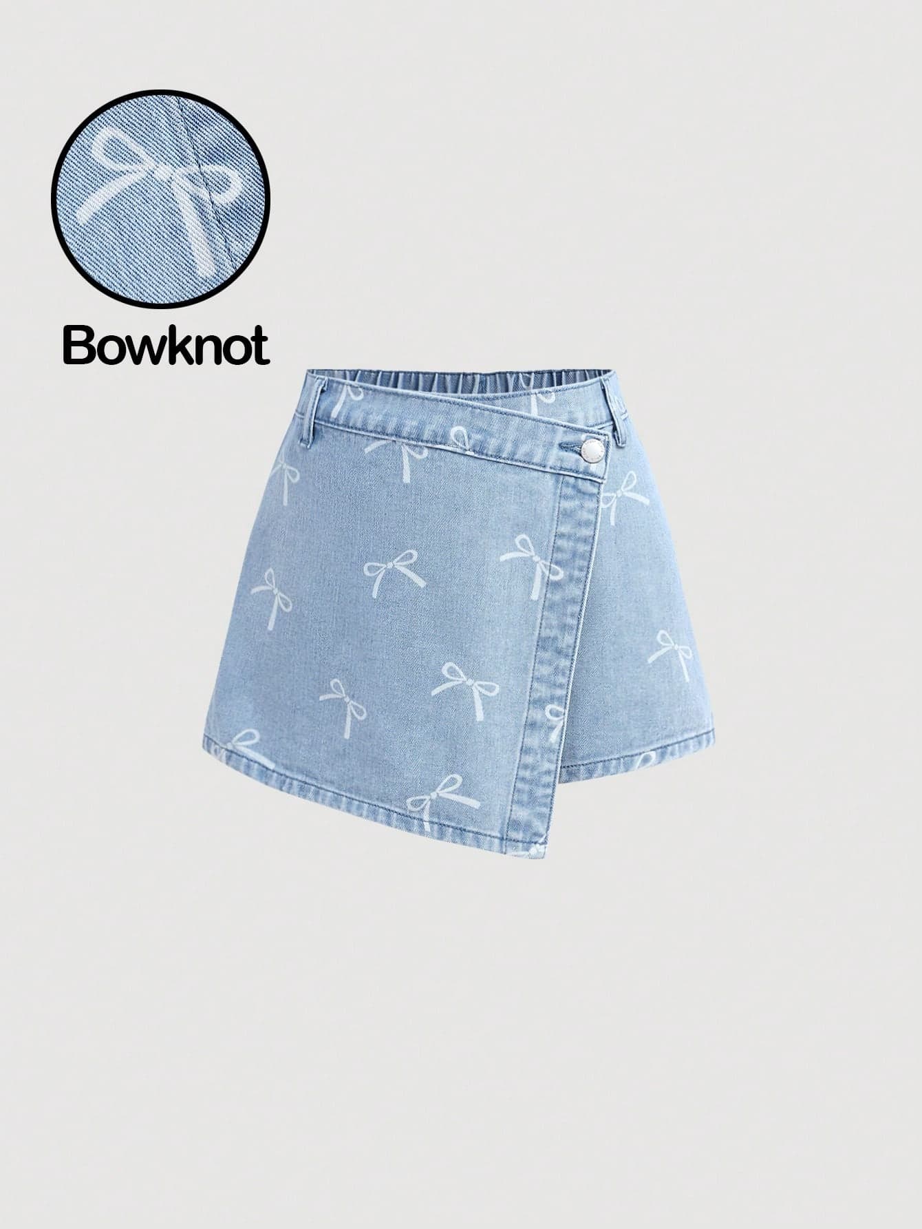 SHEIN Girlism Teen Girl Y2K Light Stonewashed Spring Break Asymmetric Hem Waist Wrap Denim Skort,Summer,Suitable For Spring And Summer Boho,Season Vintage//Beach/Sea/Elegant Graduation,Casual,Summer Holiday,Spring,Beach,Vacation,Valentine Day,Summer Holiday,Beach Vacation Holiday
