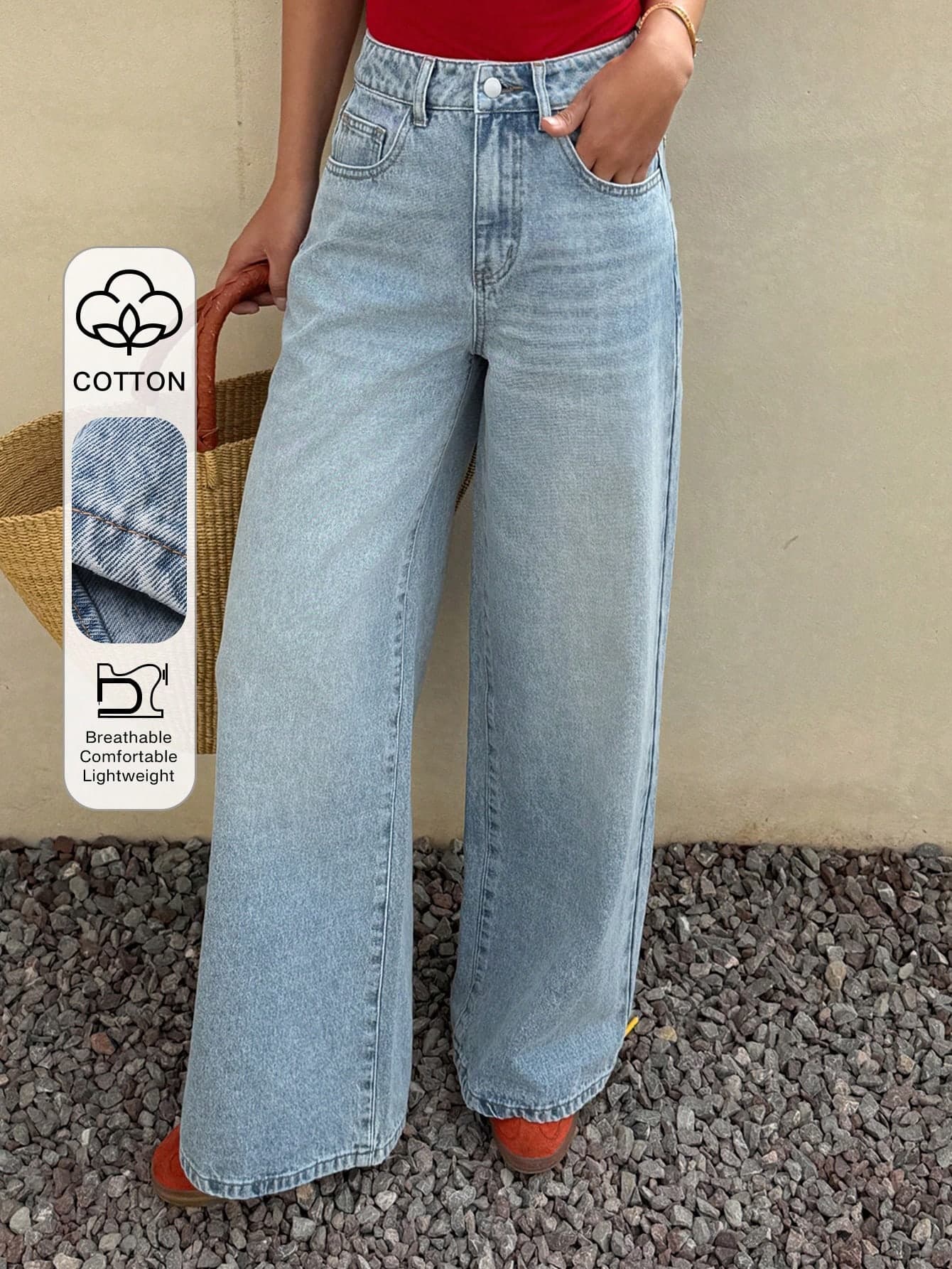 DAZY Women's Regular Waist Loose Slant Pocket Casual Straight Leg Pants Y2k