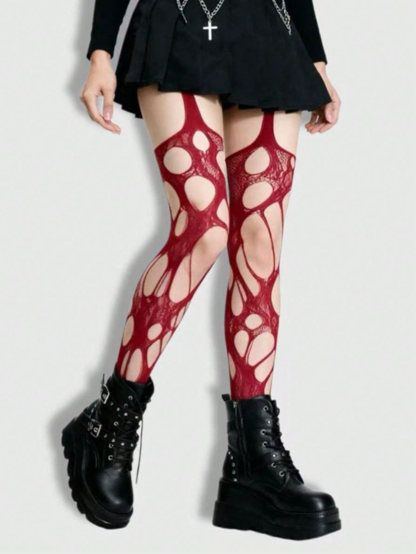 ROMWE Goth Sexy Lady Ripped Fishnet Black Tights