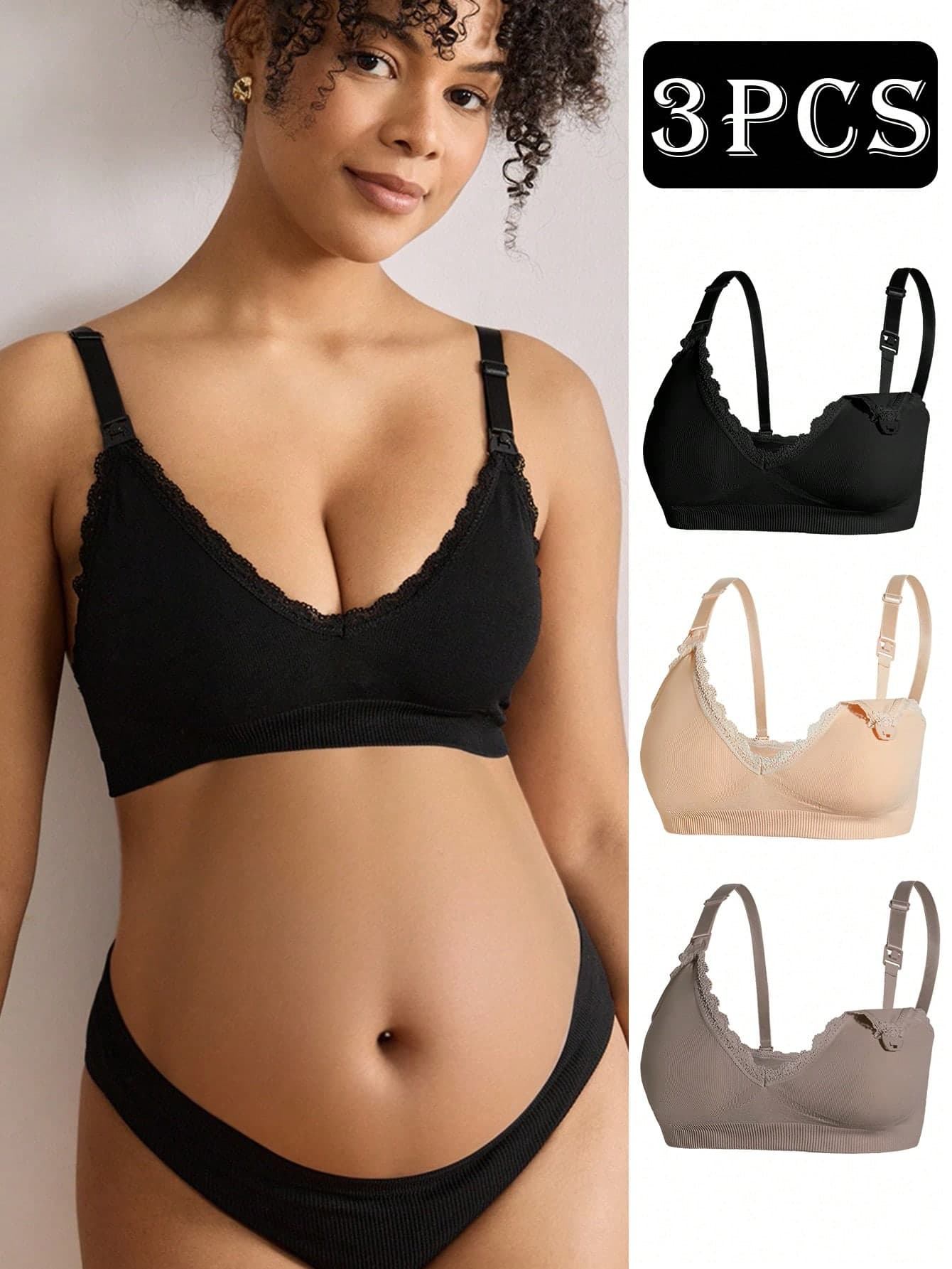 Moonlight&Mama Maternity Contrast Lace Comfortable Wire-Free Bra