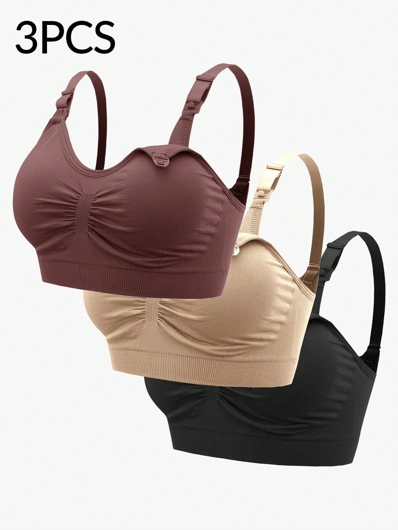 Moonlight&Mama 2026 Hot Selling Women's Fashionable & Comfortable Minimalist Solid Color High Quality Seamless Maternity & Nursing Bra 3 Pieces Set