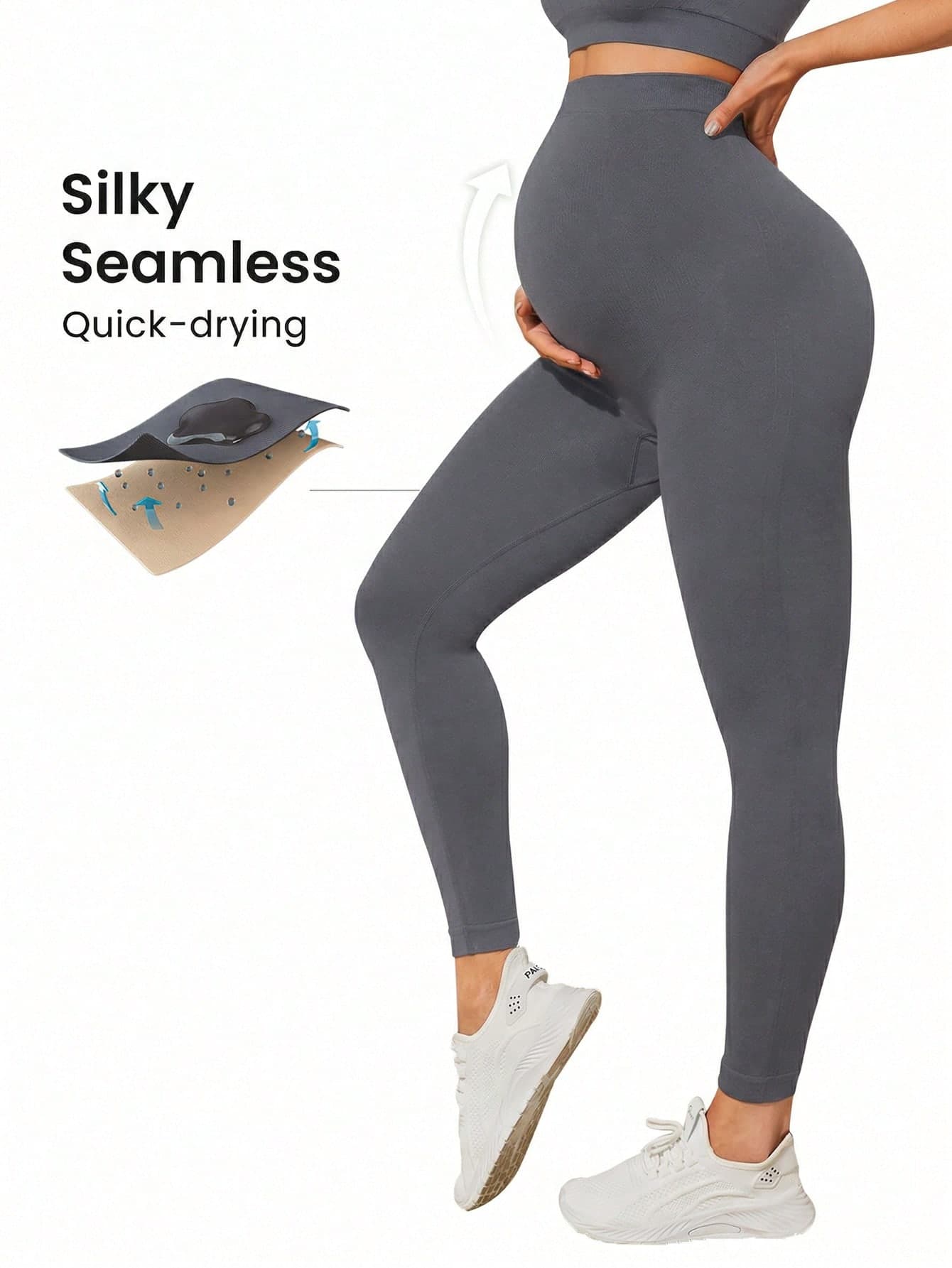 SHEIN Maternity Solid Color High Waist Casual Sports Capri Pants
