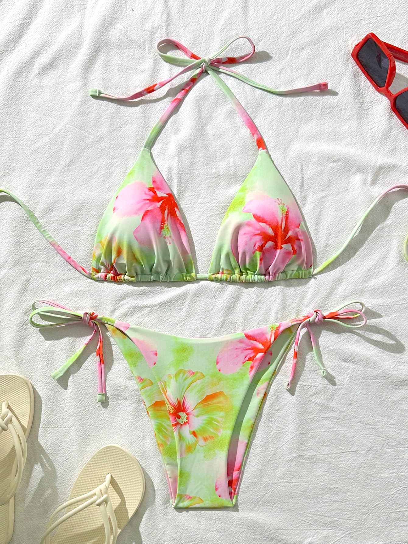 Swim Vcay Women's Sexy Random Print Halter Tie Bikini Set, Summer