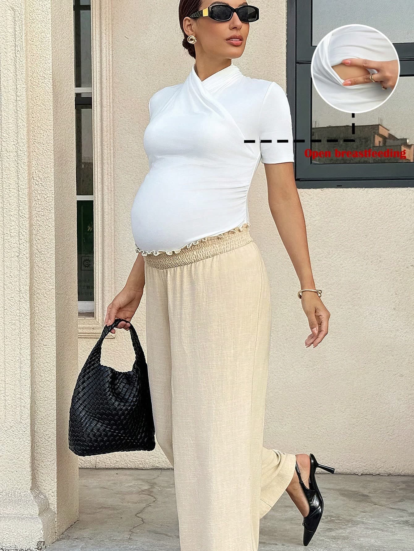 MaterniWear 2pcs Maternity Casual Solid Color Short Sleeve T-Shirt & Pants Set
