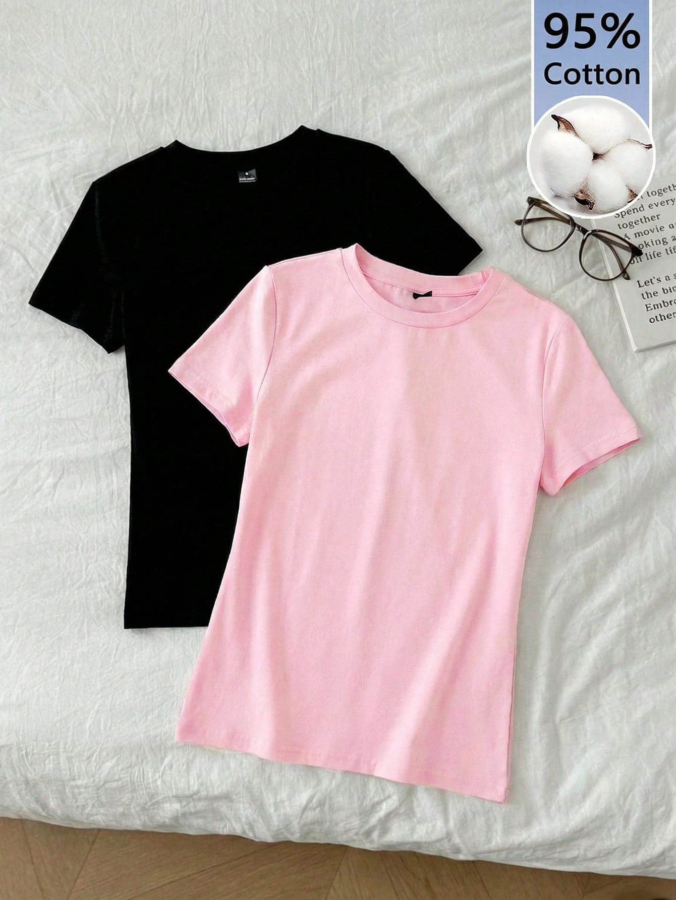 Tseoso 2pcs/Set Casual Minimalist Basic Round Neck Short Sleeve Undershirt, Suitable For Spring/Summer,Summer Top