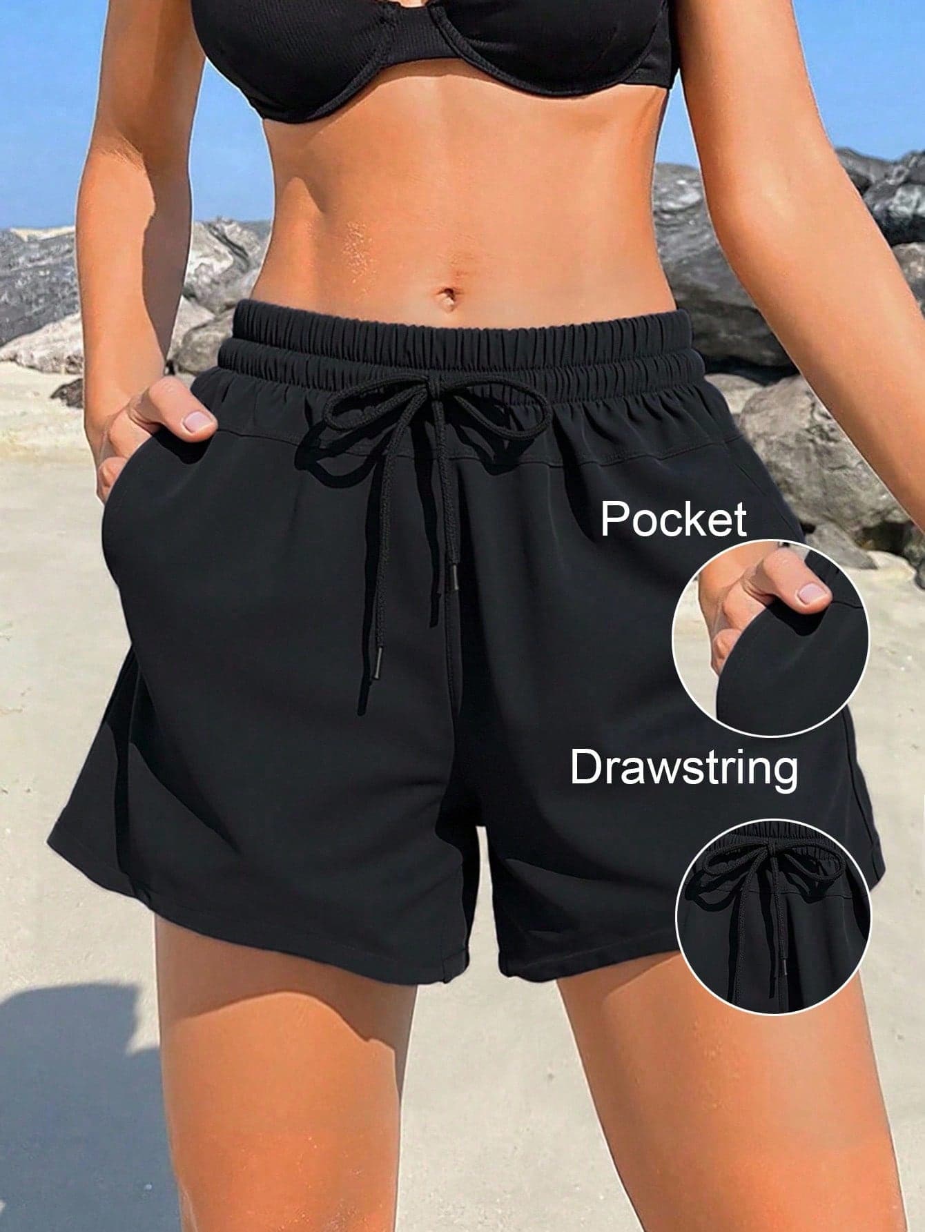 Swim SPRTY Women's Casual Solid Color Beachpants, Summer Vacation Micro Short
