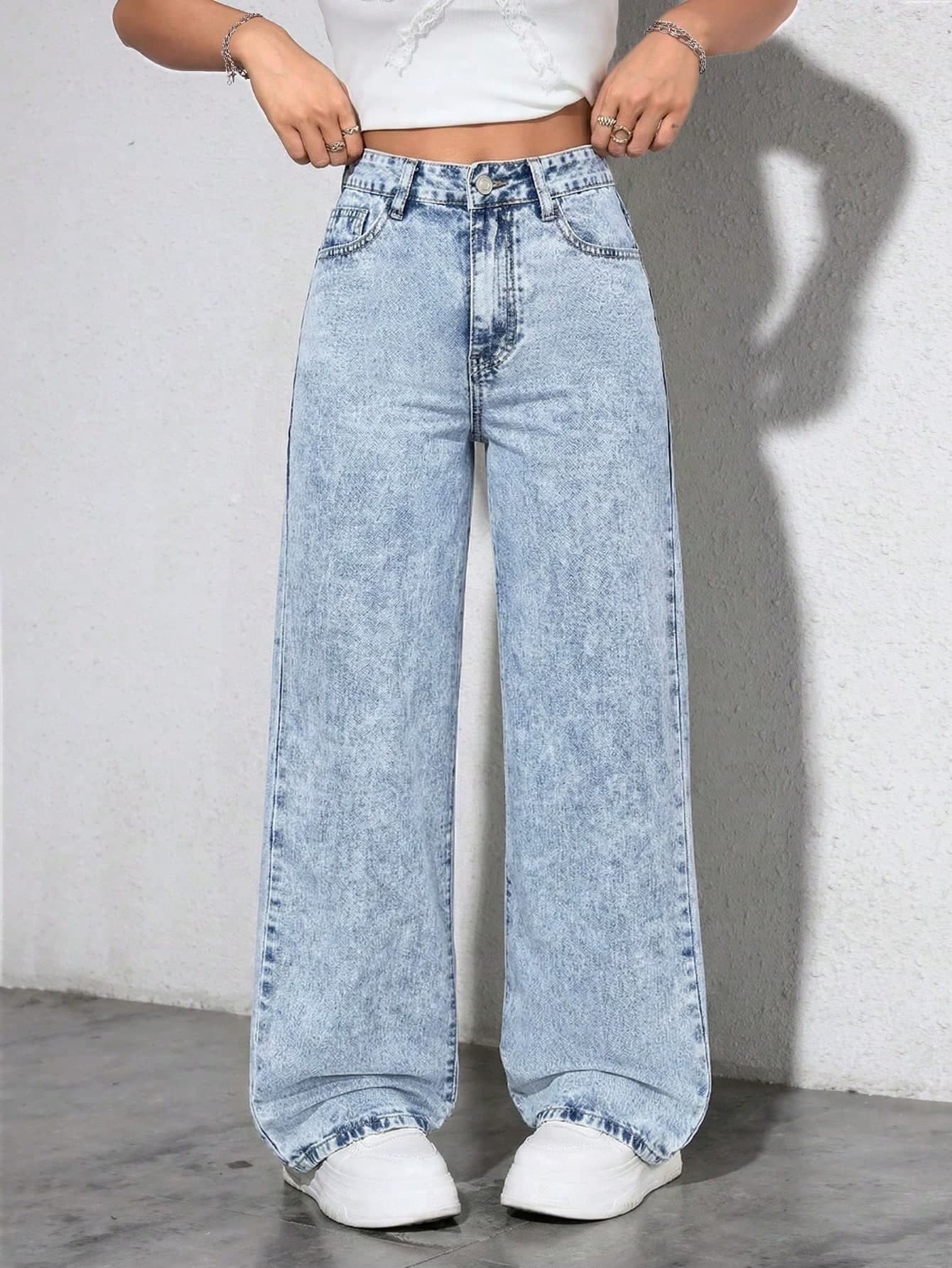 Jeanoix Women's Casual Streetwear Everyday Pockets Button Denim Jeans Occasion Aqua Blue Summer