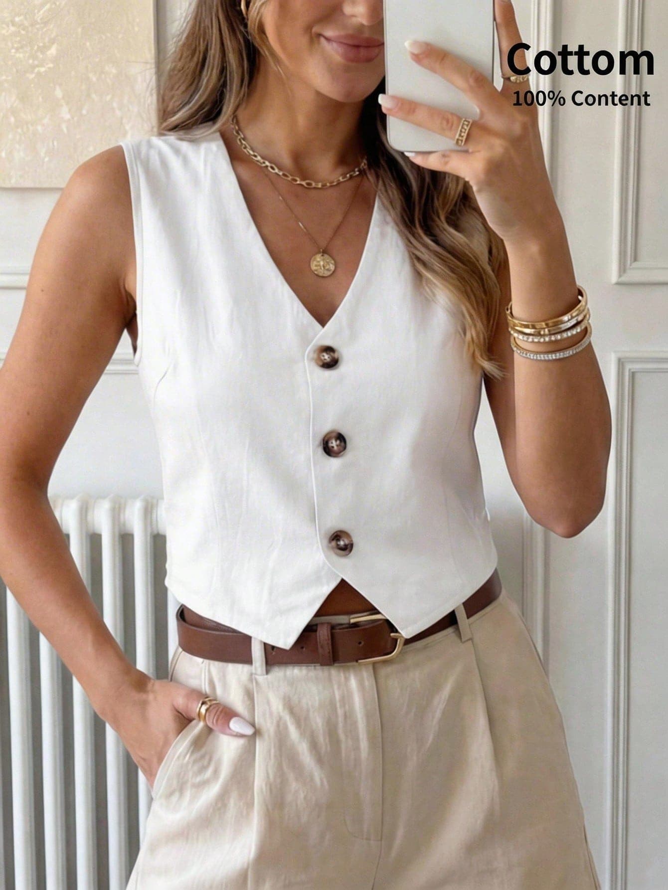 Easowa Office Lady Casual Sleeveless Solid Color Blouse For Summer,Sleeveless Tops