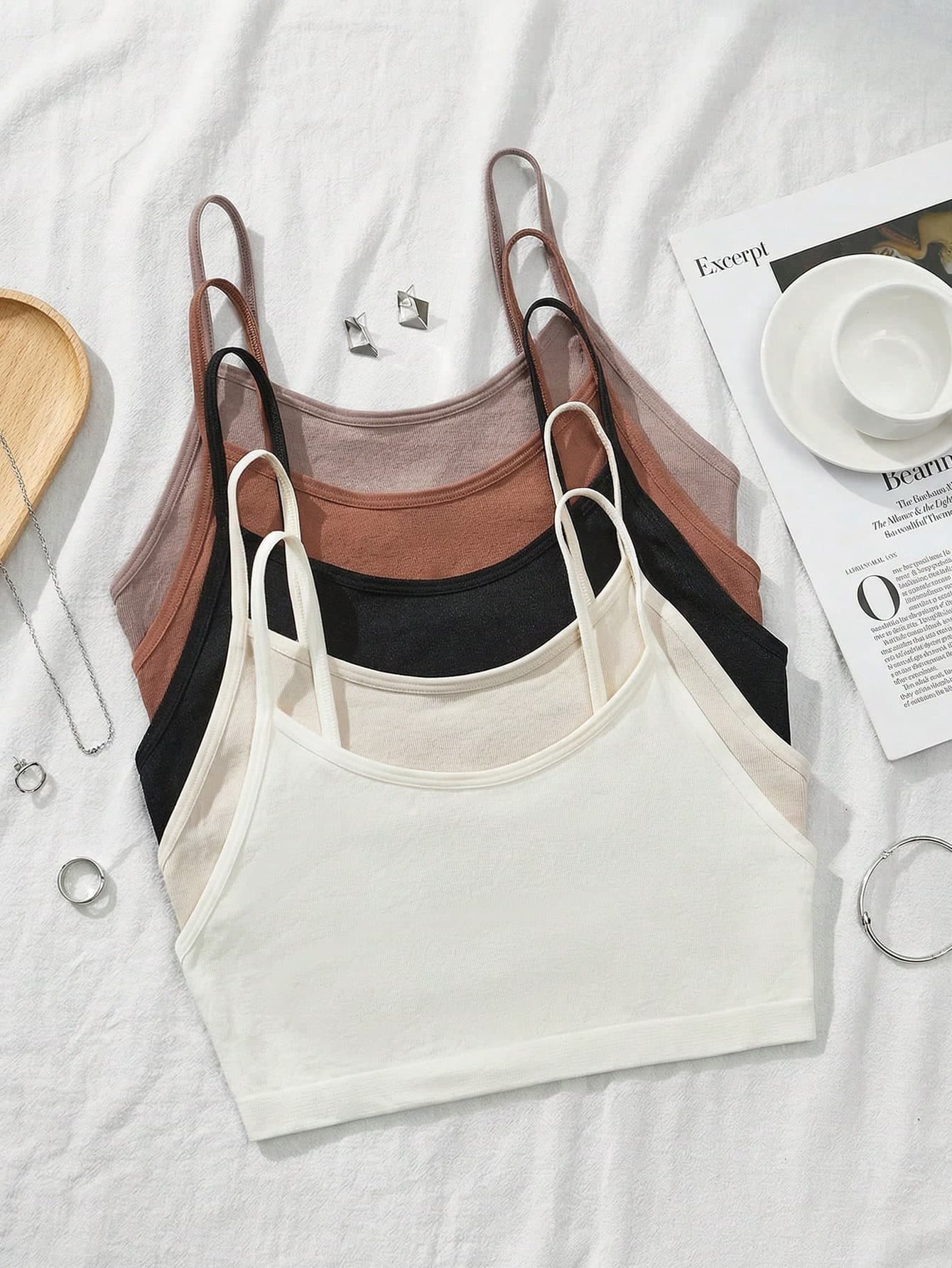 SHEIN 5pcs Teen Girl Comfortable Camisole Bra Set, Simple Design For Student Development Stage, Autumn/Winter