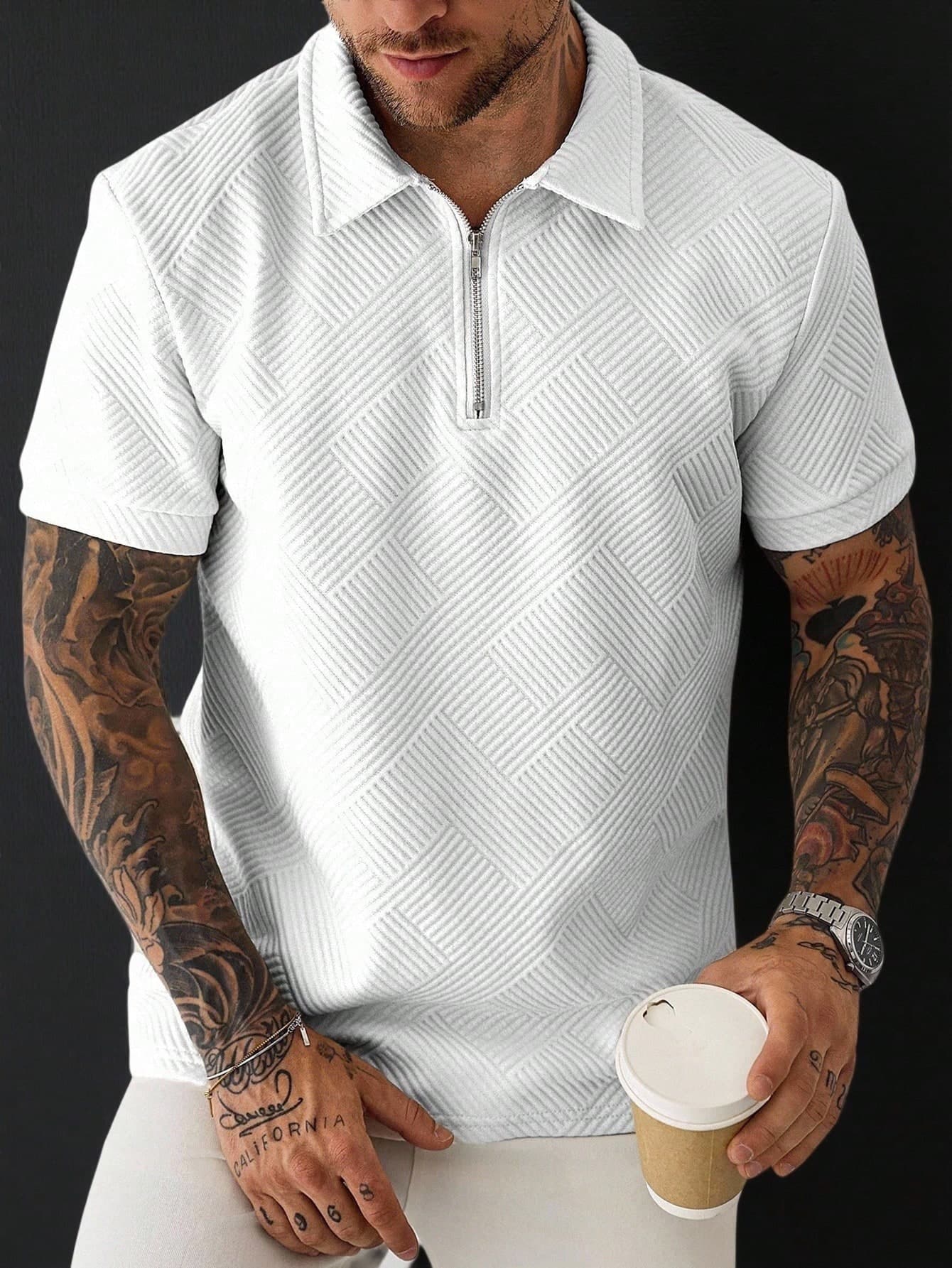 Manfinity Homme Men's Solid Textured Short Sleeve Polo Shirt, Formal
